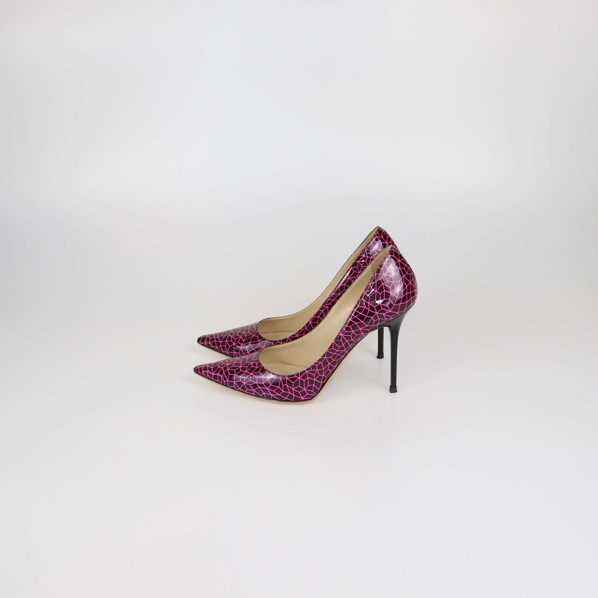 Jimmy Choo Pink/Burgundy Printed Patent Leather Love Pointed Toe Pumps