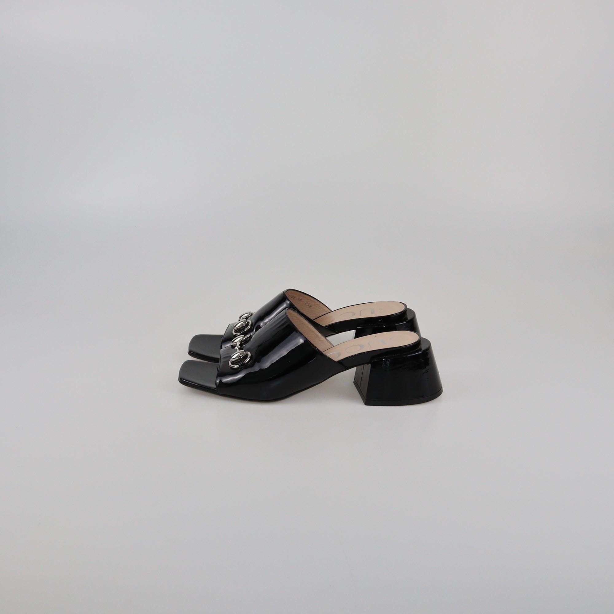 Gucci Black Lexi Horsebit Mid Heel Slide Sandals Womens Gucci