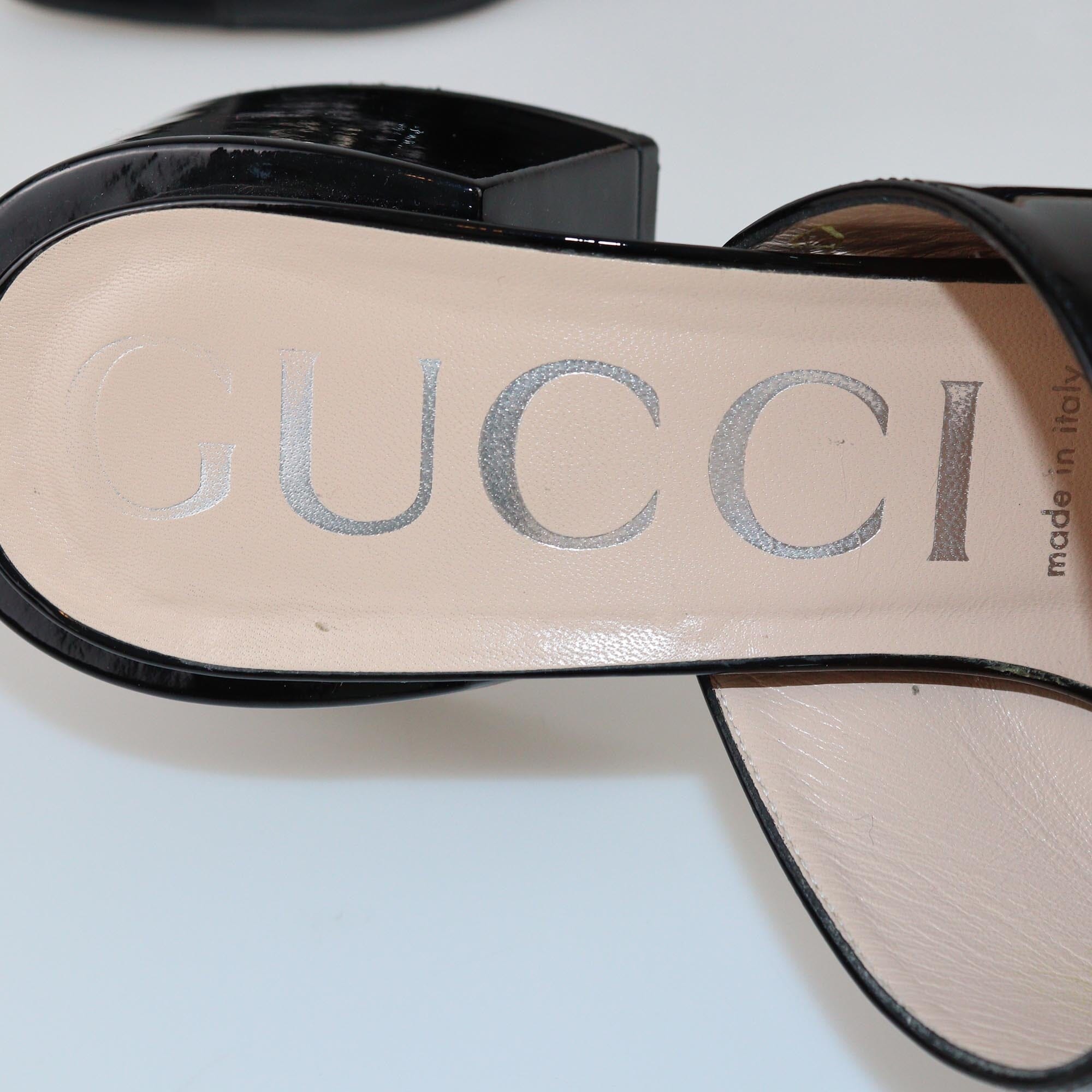 Gucci Black Lexi Horsebit Mid Heel Slide Sandals Womens Gucci