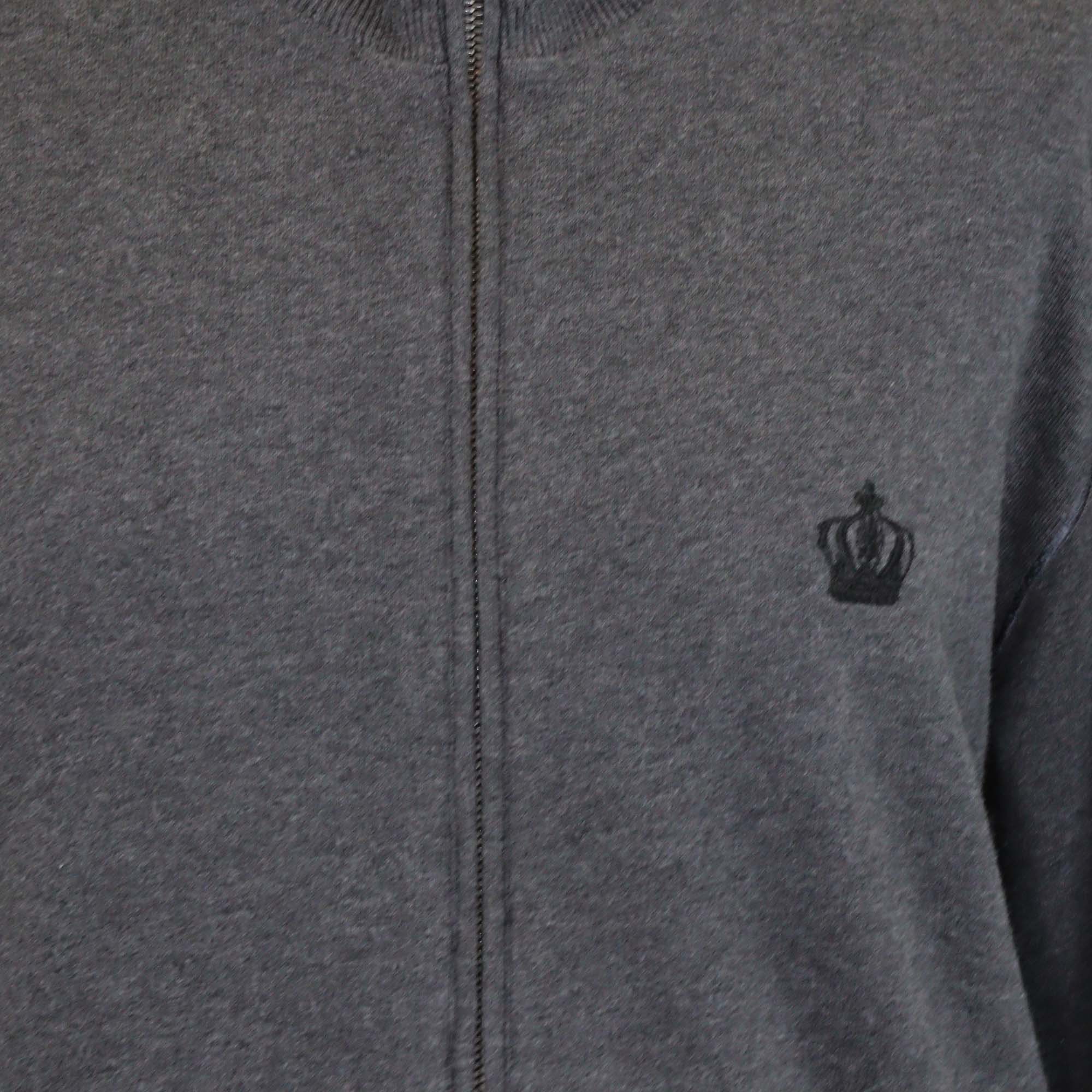 Dolce & Gabbana Dark Grey Cotton Crown Embroidered Zipped Up Jacket