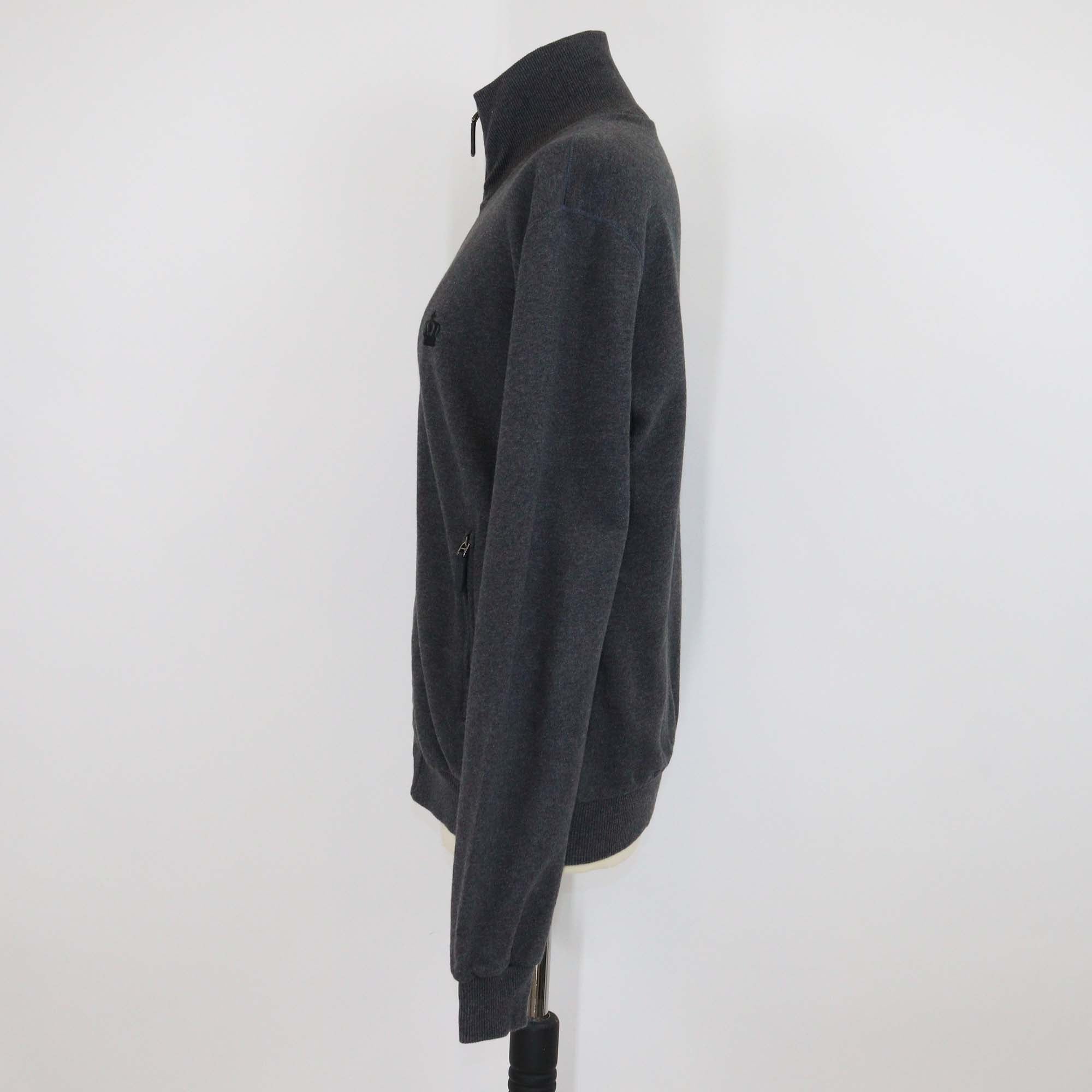 Dolce & Gabbana Dark Grey Cotton Crown Embroidered Zipped Up Jacket