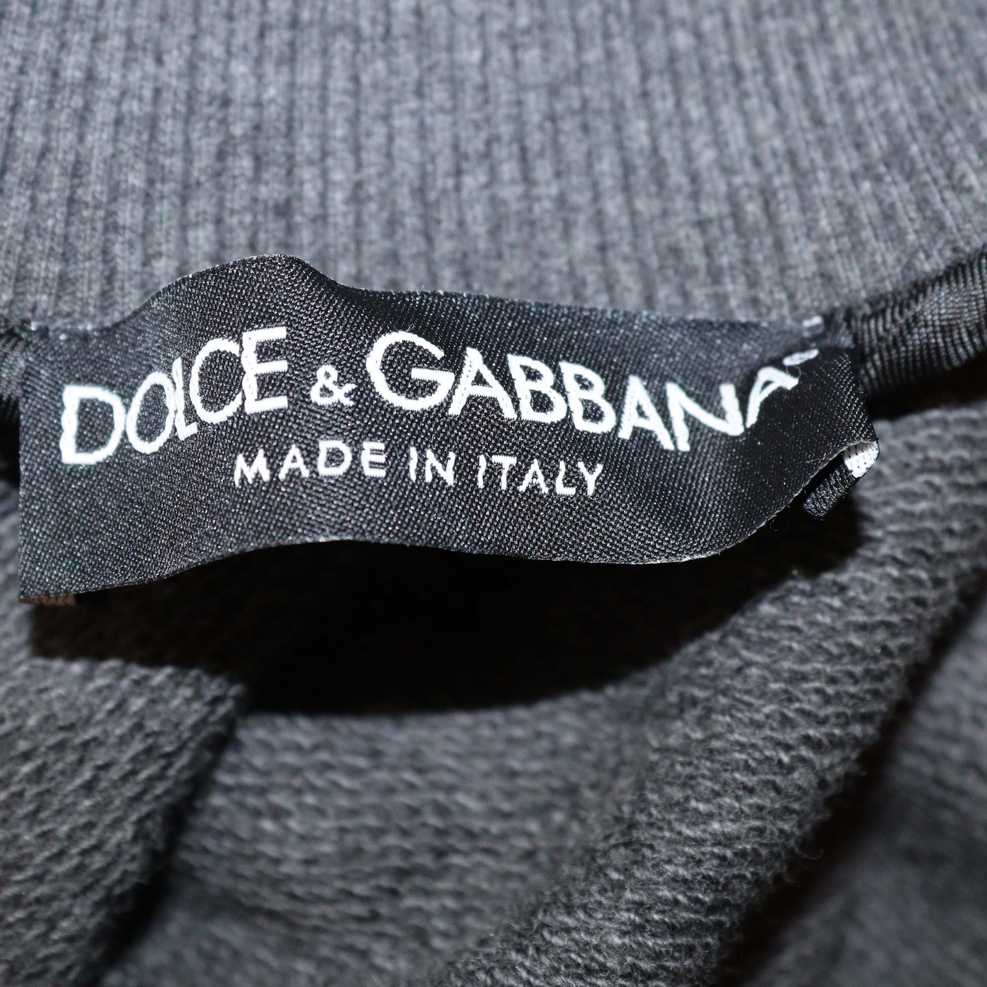 Dolce & Gabbana Dark Grey Cotton Crown Embroidered Zipped Up Jacket