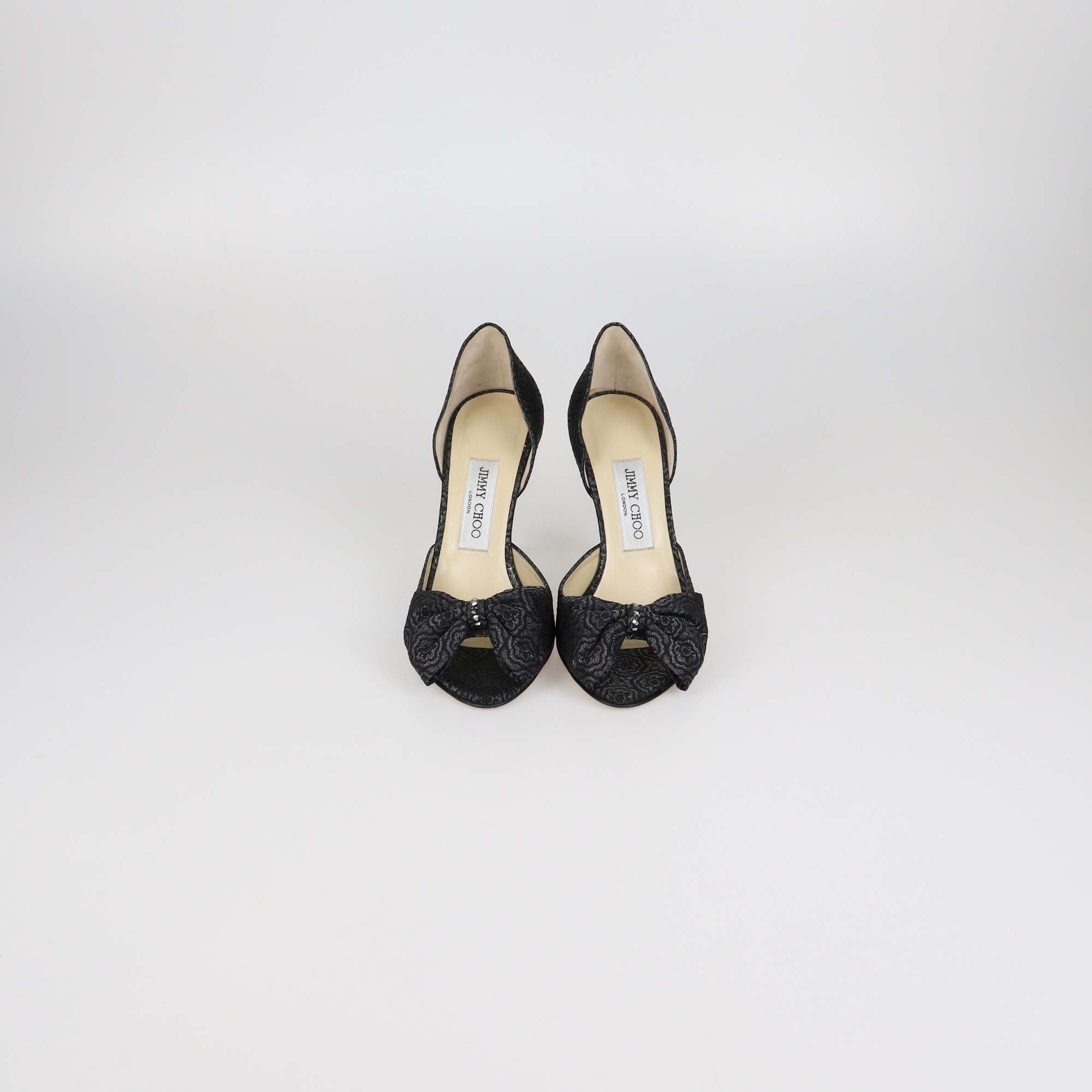 Jimmy Choo Black Brocade Fabric Bow Sandals