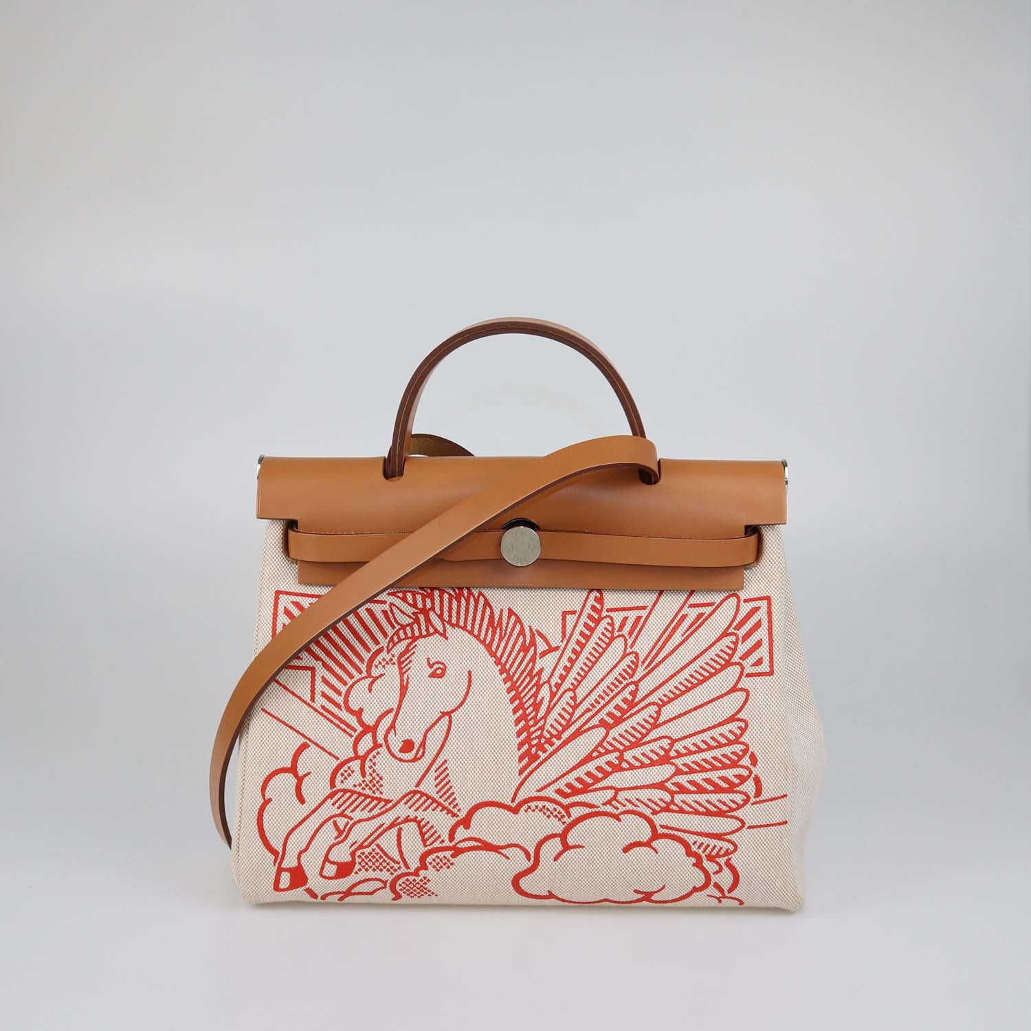 Hermes Ecru Beige/Natural Canvas and Vache Hunter Pegase Pop Herbag Zip 31 Bag