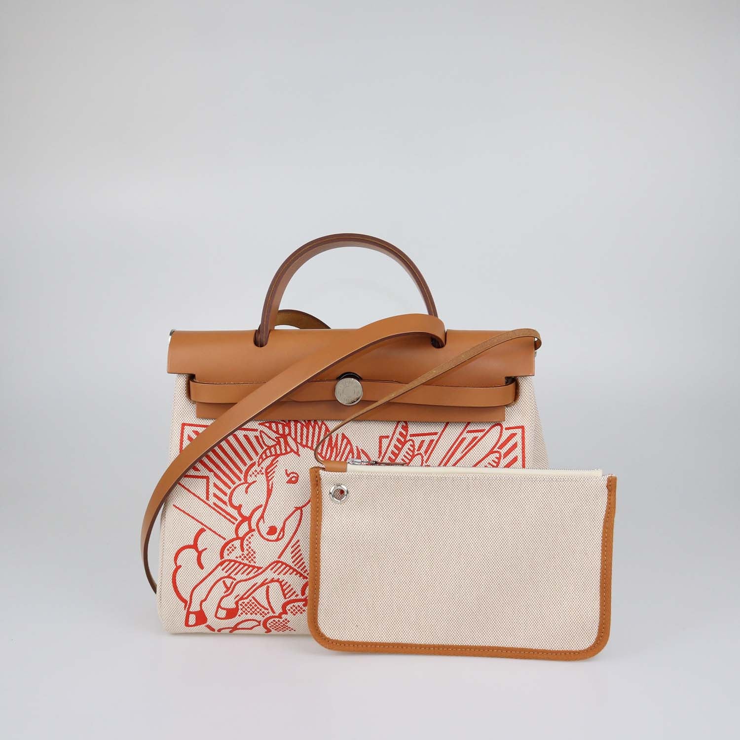 Hermes Ecru Beige/Natural Canvas and Vache Hunter Pegase Pop Herbag Zip 31 Bag