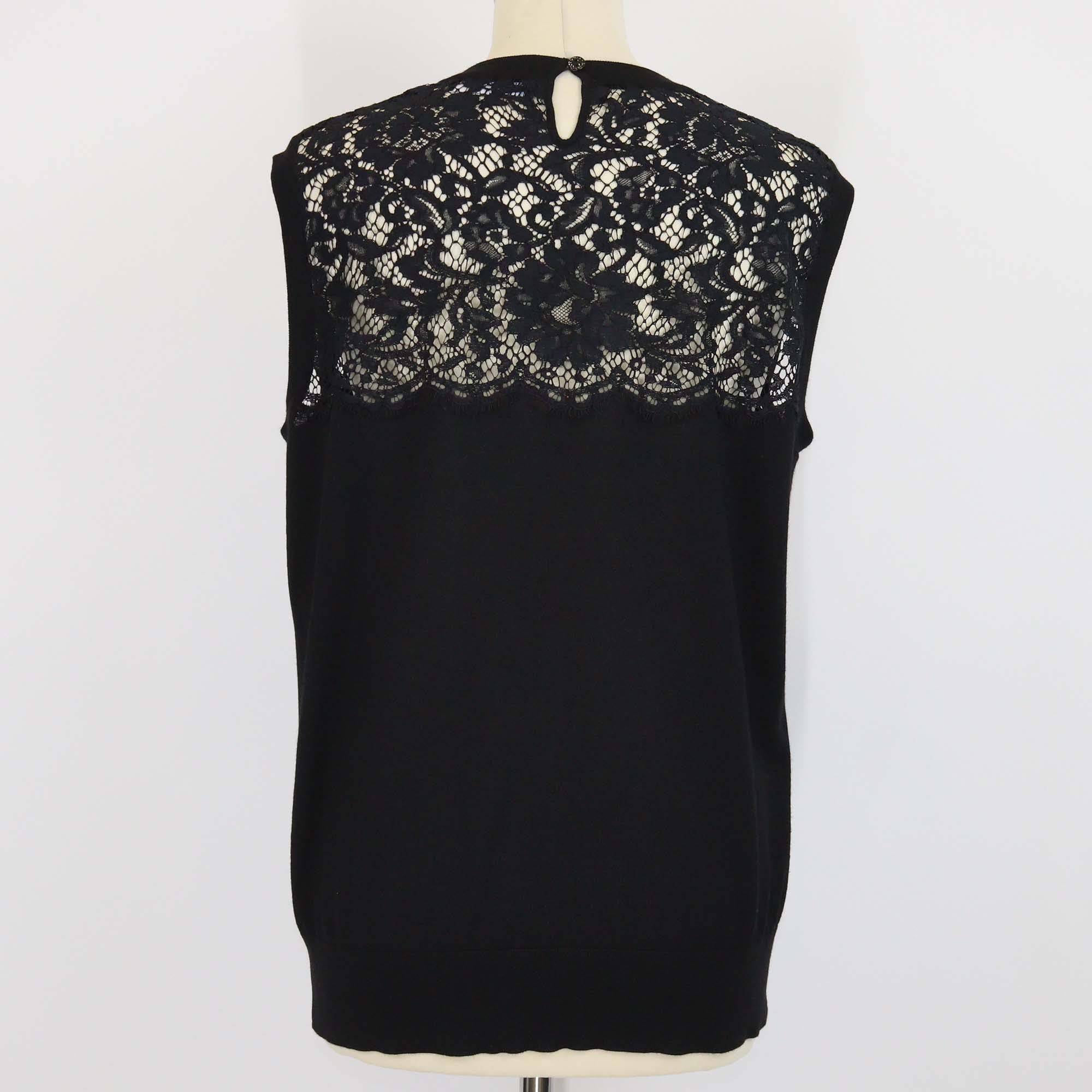 Dolce & Gabbana Black Blend Wool Lace Panel Sleeveless Top
