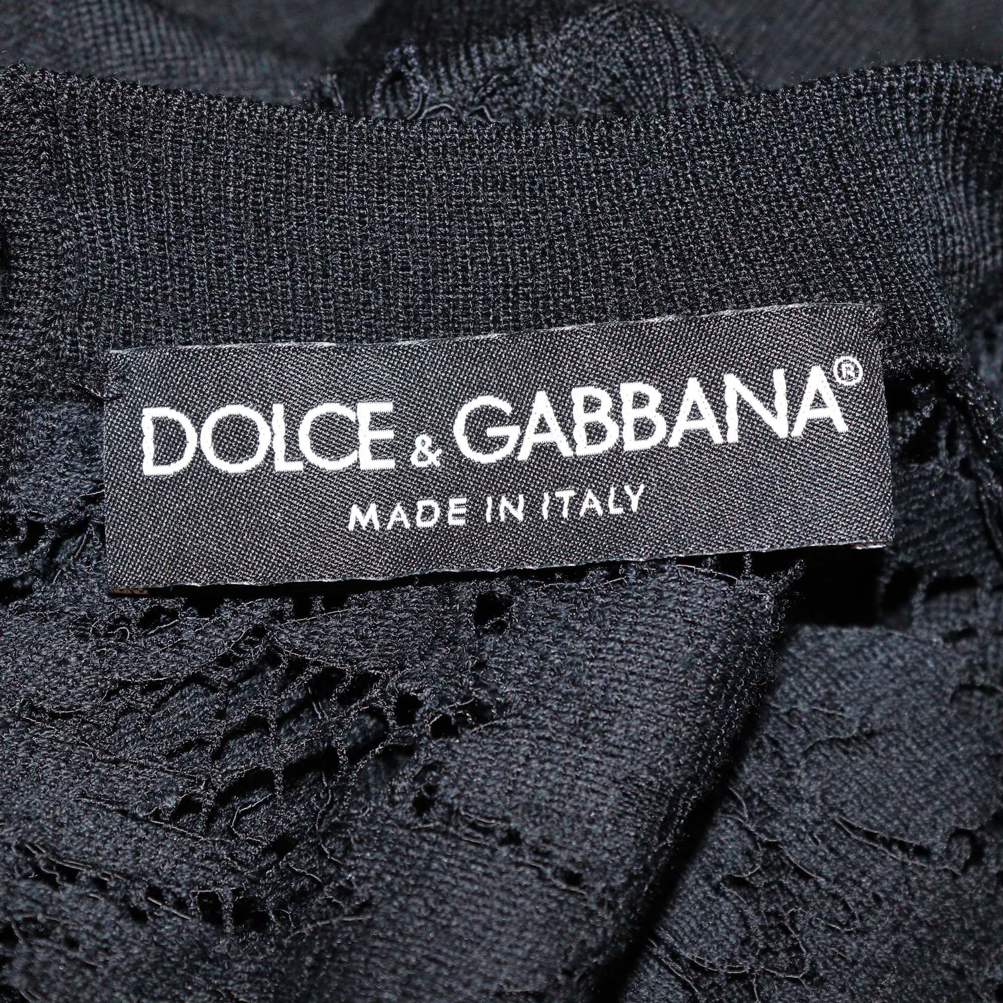 Dolce & Gabbana Black Blend Wool Lace Panel Sleeveless Top