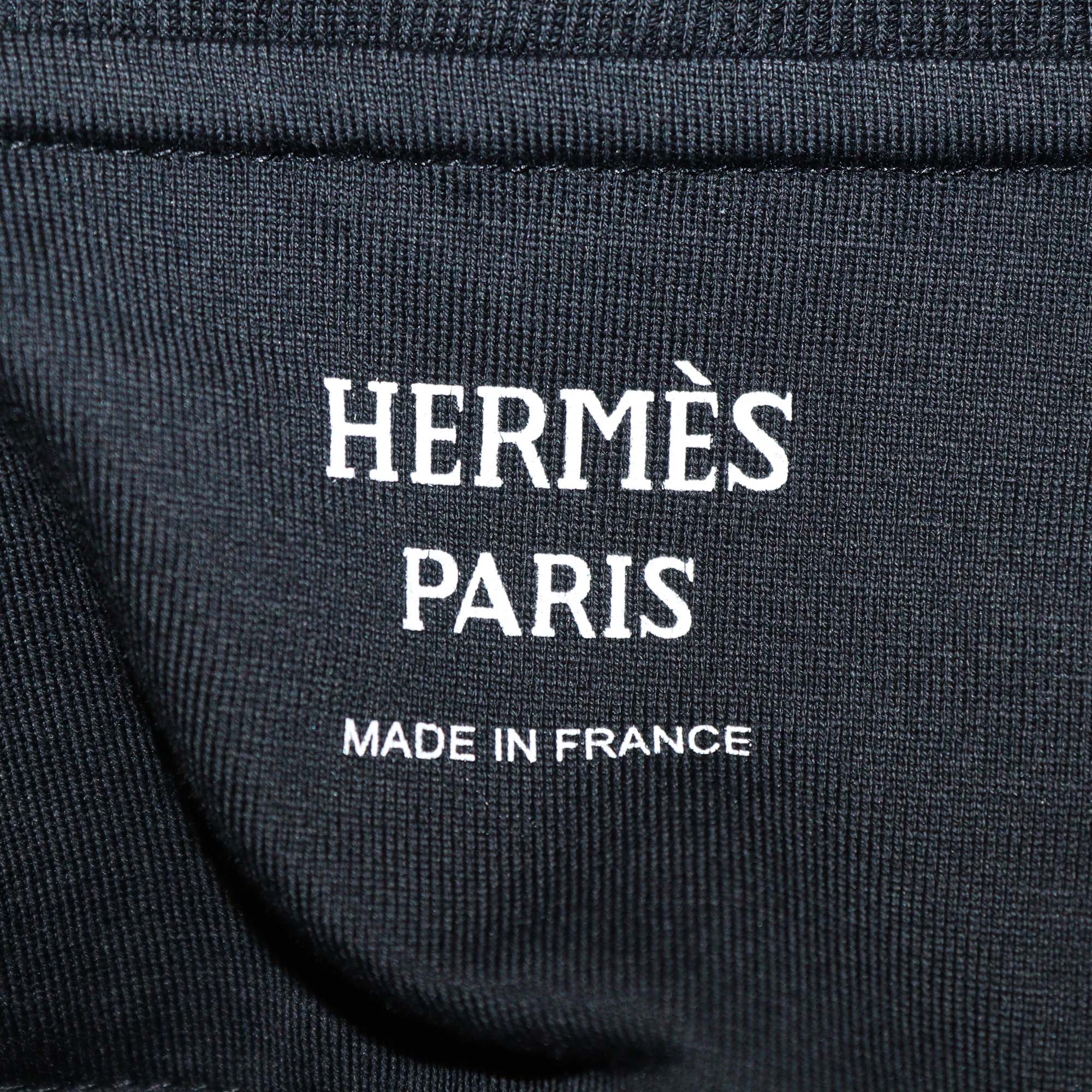 Hermes Black Cotton Faubourg Rainbow Print Crew Neck T Shirt