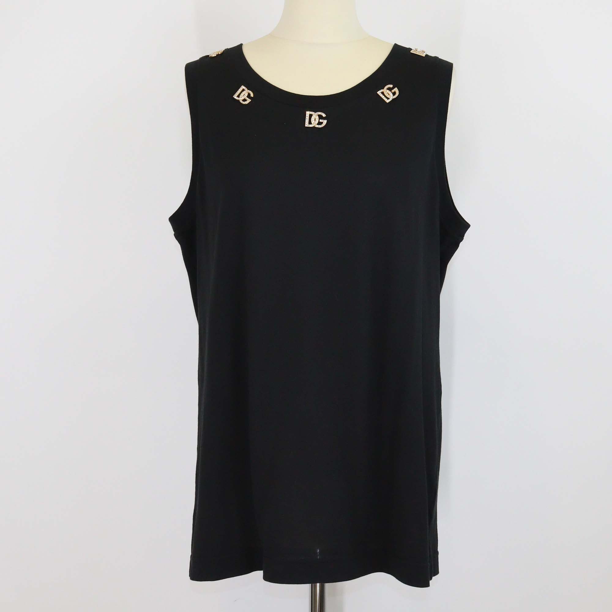 Dolce & Gabbana Black Cotton DG Pearl & Crystal Embellished Tank Top