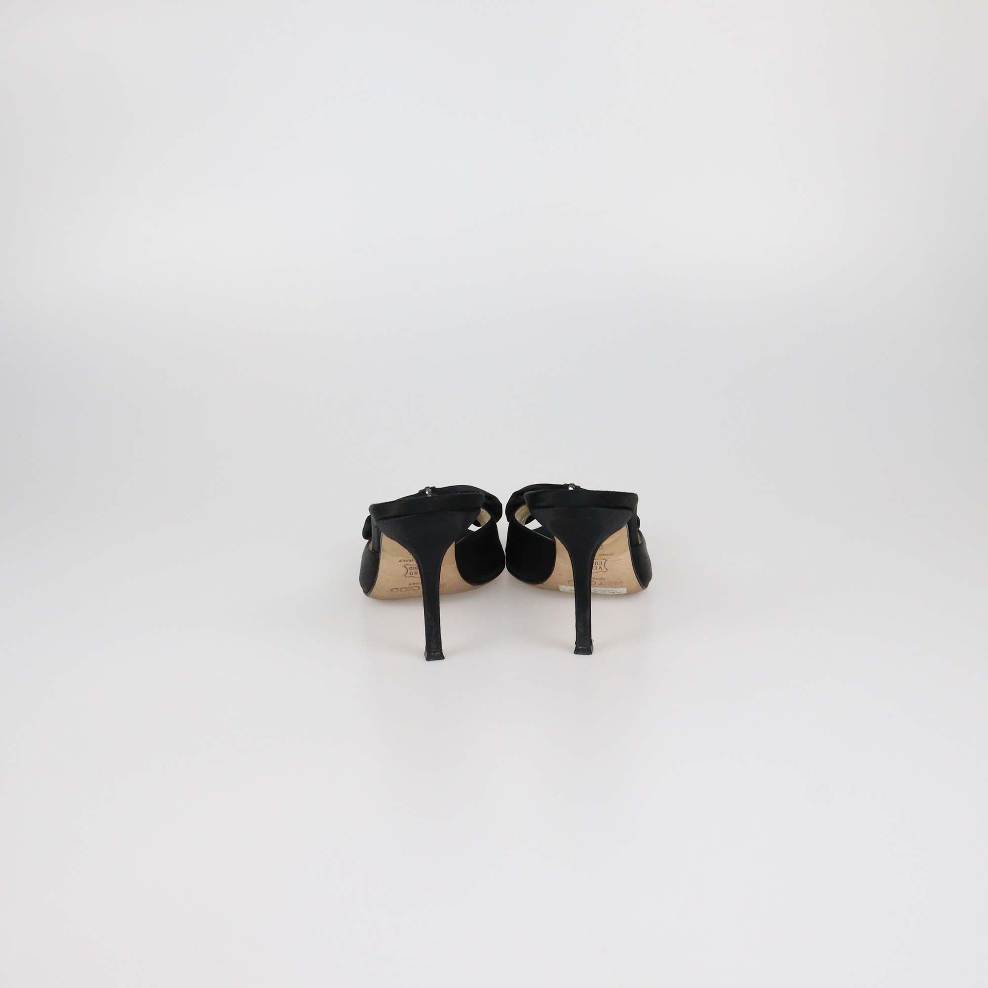 Jimmy Choo Black Satin Bow Slide Sandals