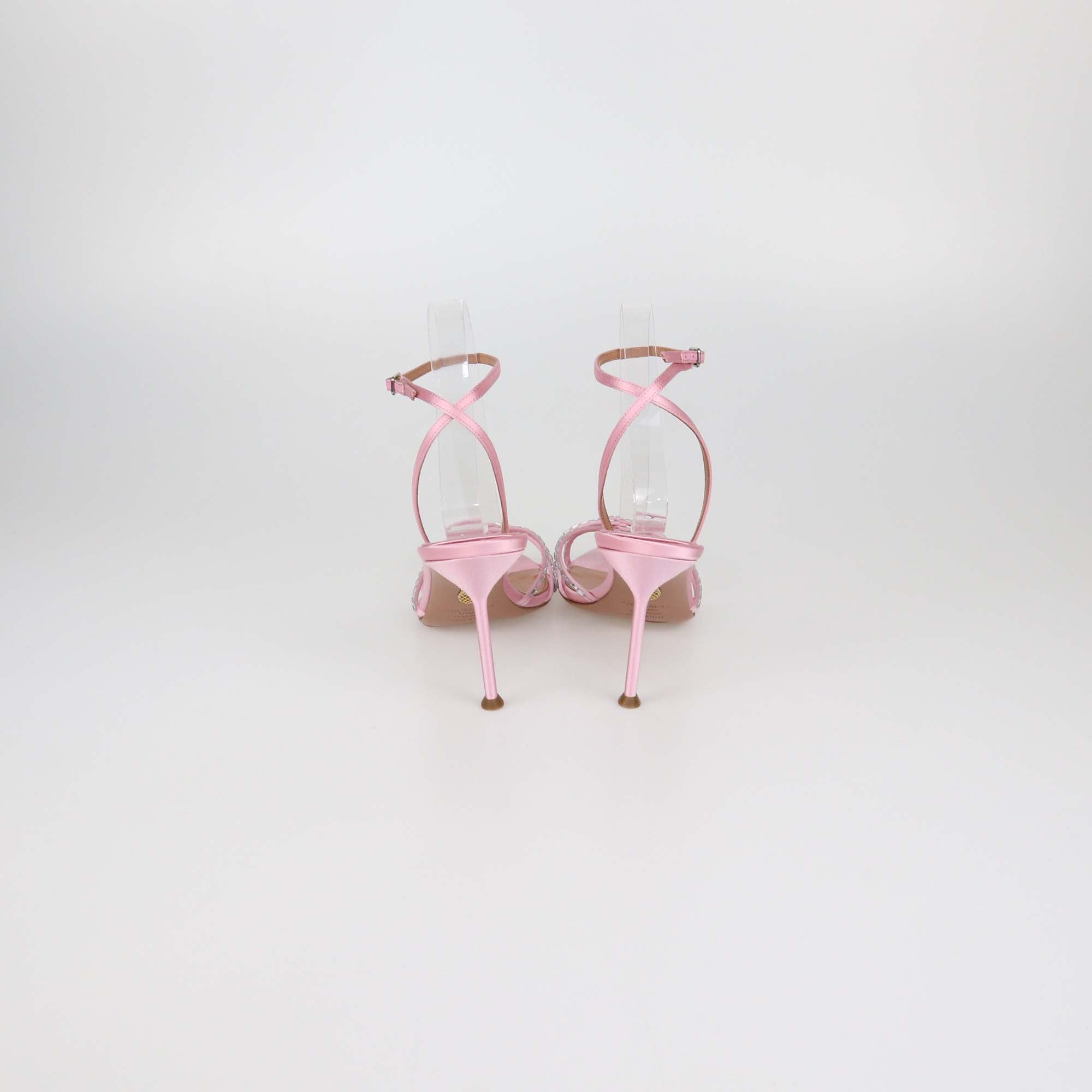 Aquazzura Pink Satin Crystal Embellished Tell Me Ankle Strap Sandals