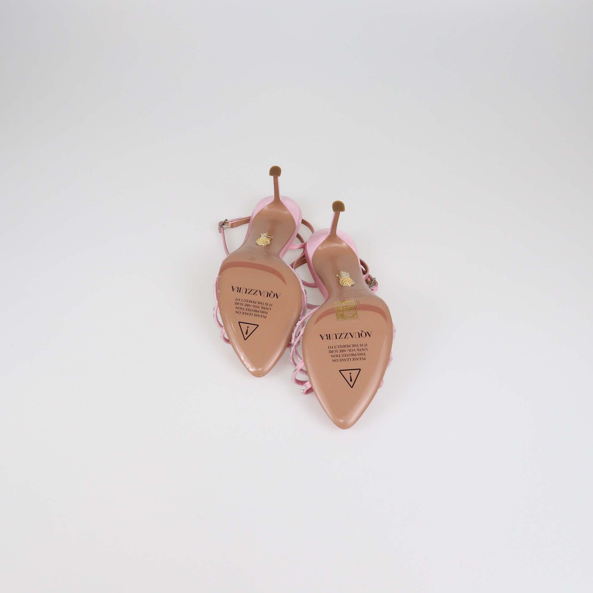 Aquazzura Pink Satin Crystal Embellished Tell Me Ankle Strap Sandals