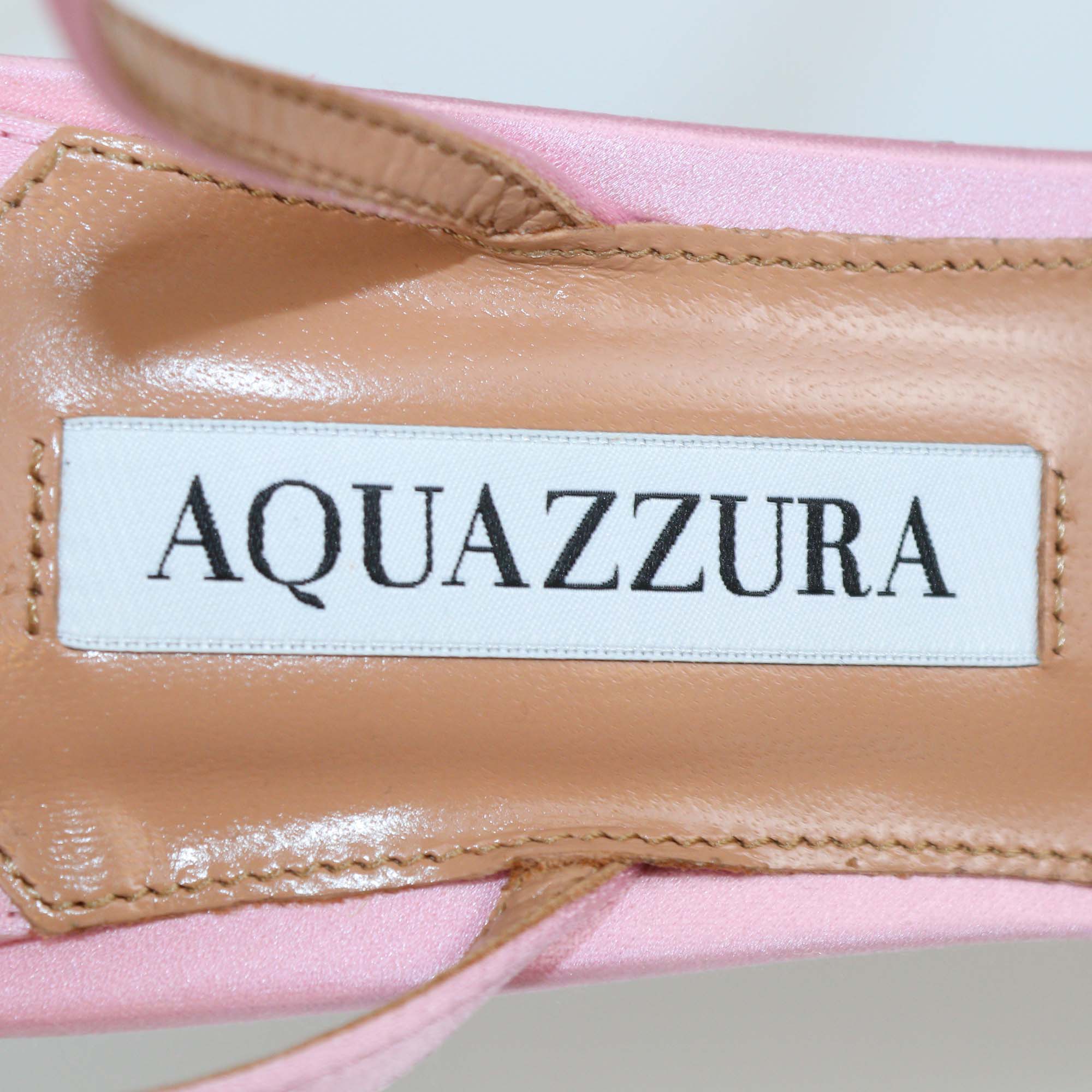 Aquazzura Pink Satin Crystal Embellished Tell Me Ankle Strap Sandals