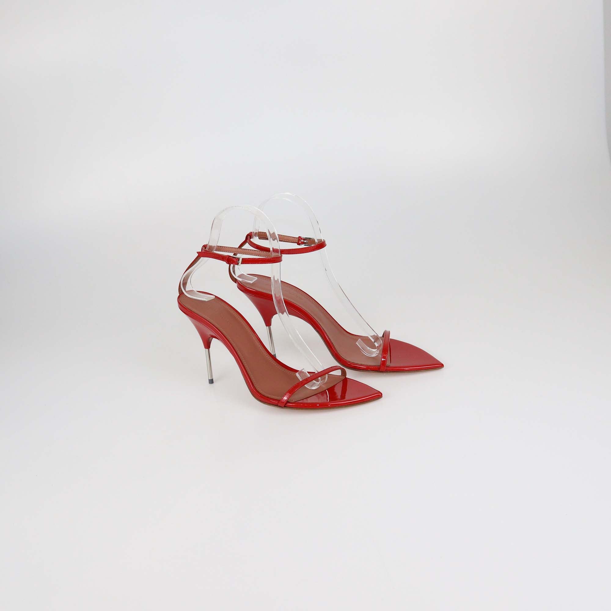 Amina Muaddi Red Patent Leather Bruna Ankle Strap Sandals