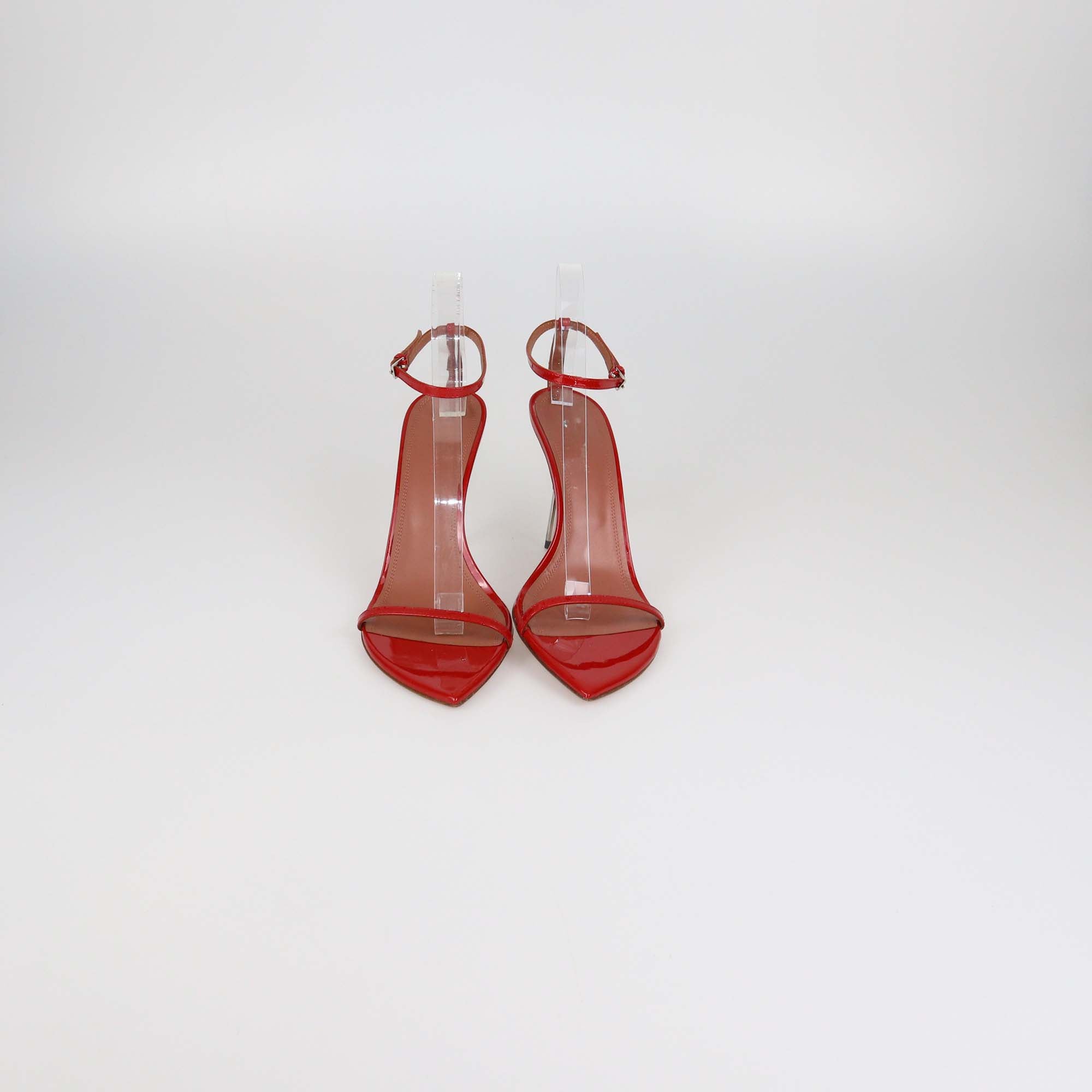 Amina Muaddi Red Patent Leather Bruna Ankle Strap Sandals
