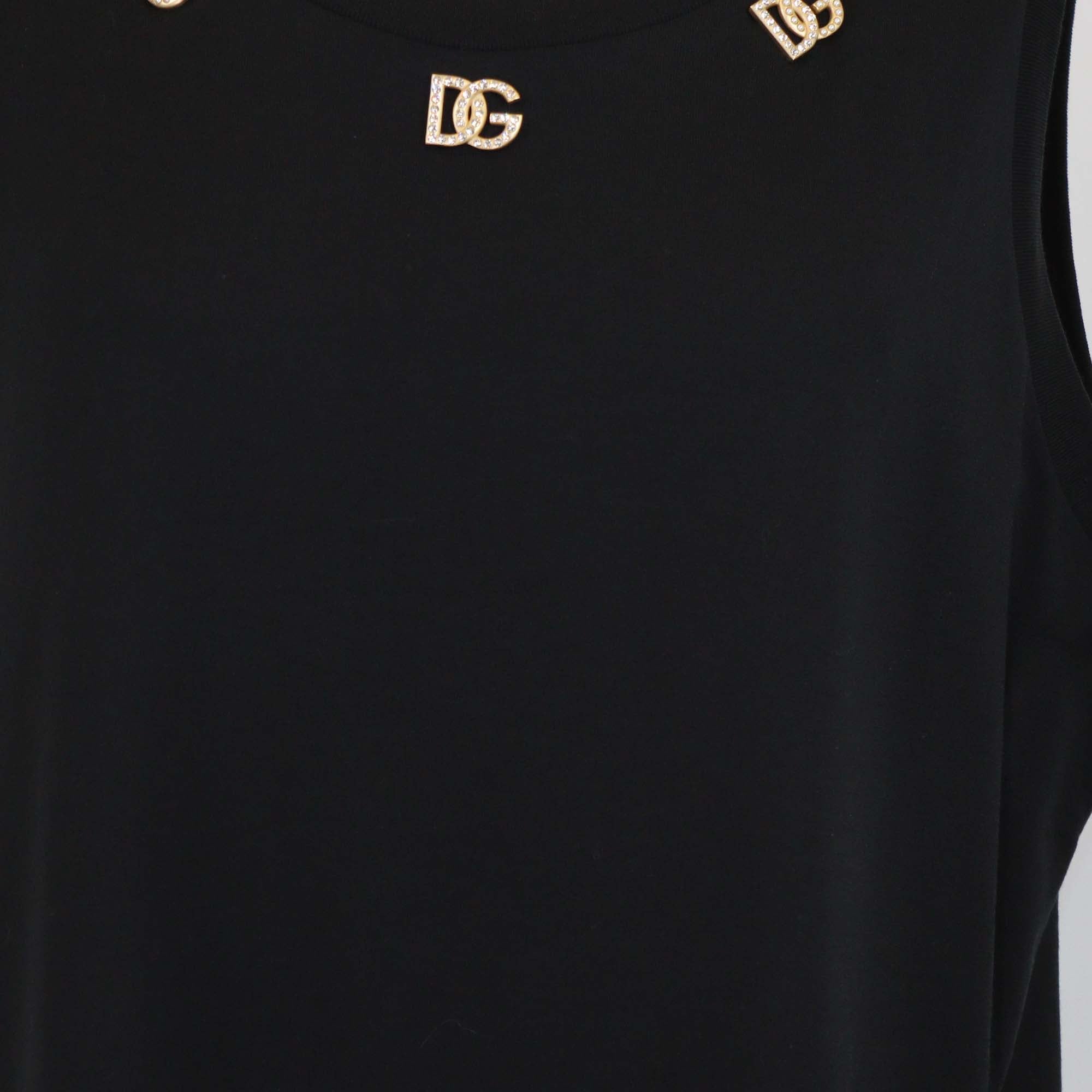 Dolce & Gabbana Black Cotton DG Pearl & Crystal Embellished Tank Top
