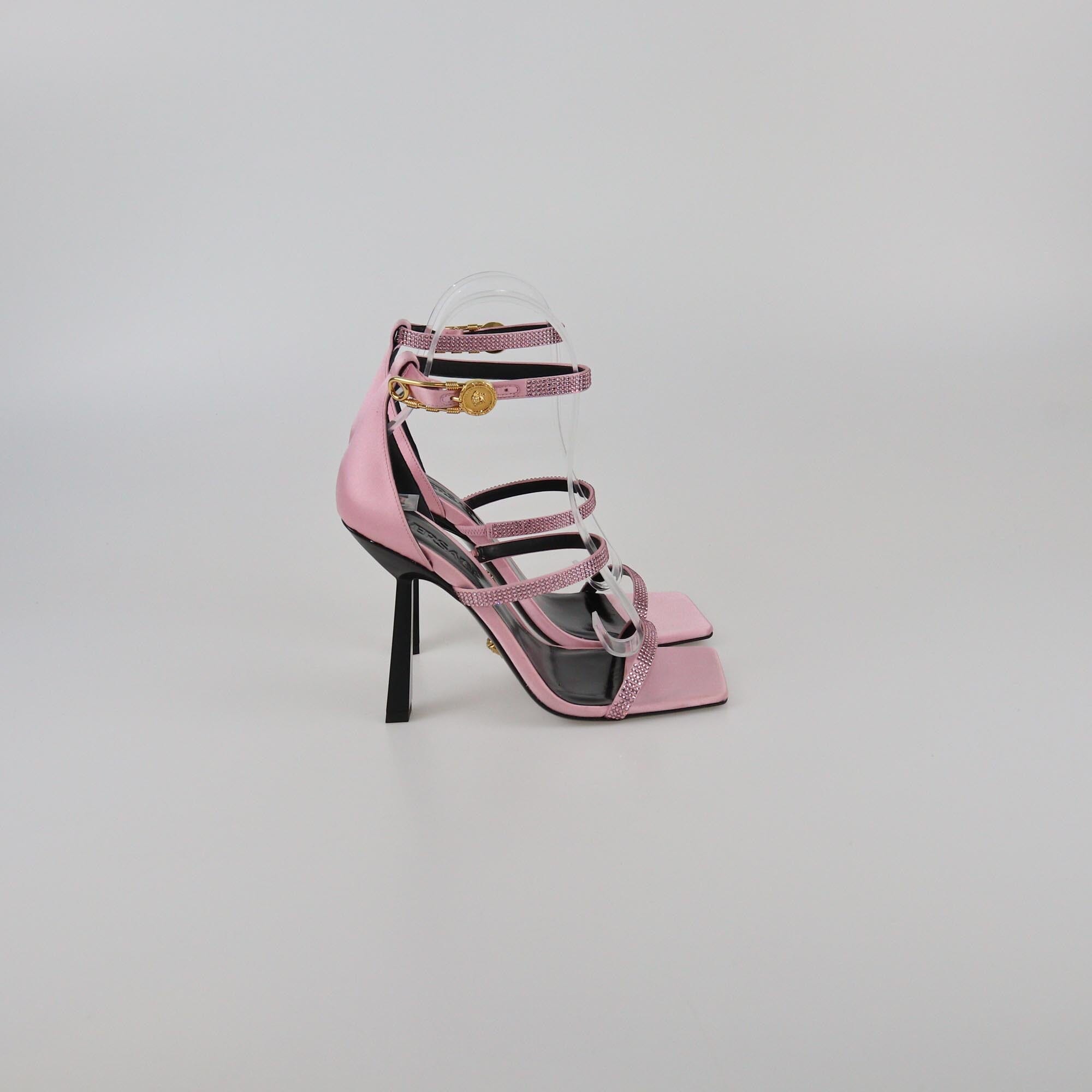 Versace Pink Safety Pin Ankle Strap Sandals Womens Versace