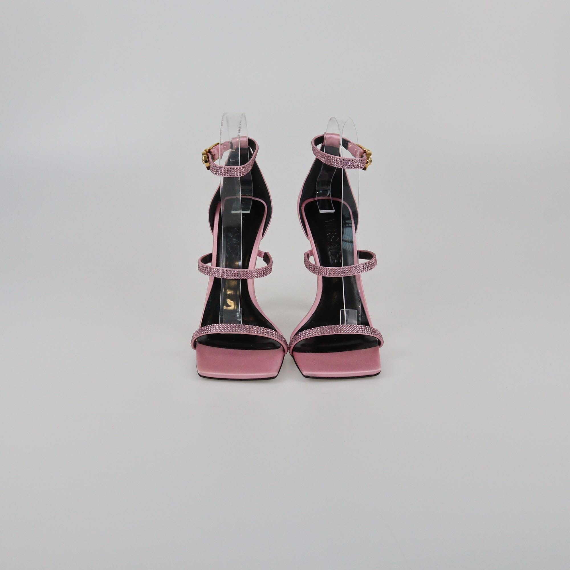 Versace Pink Safety Pin Ankle Strap Sandals Womens Versace