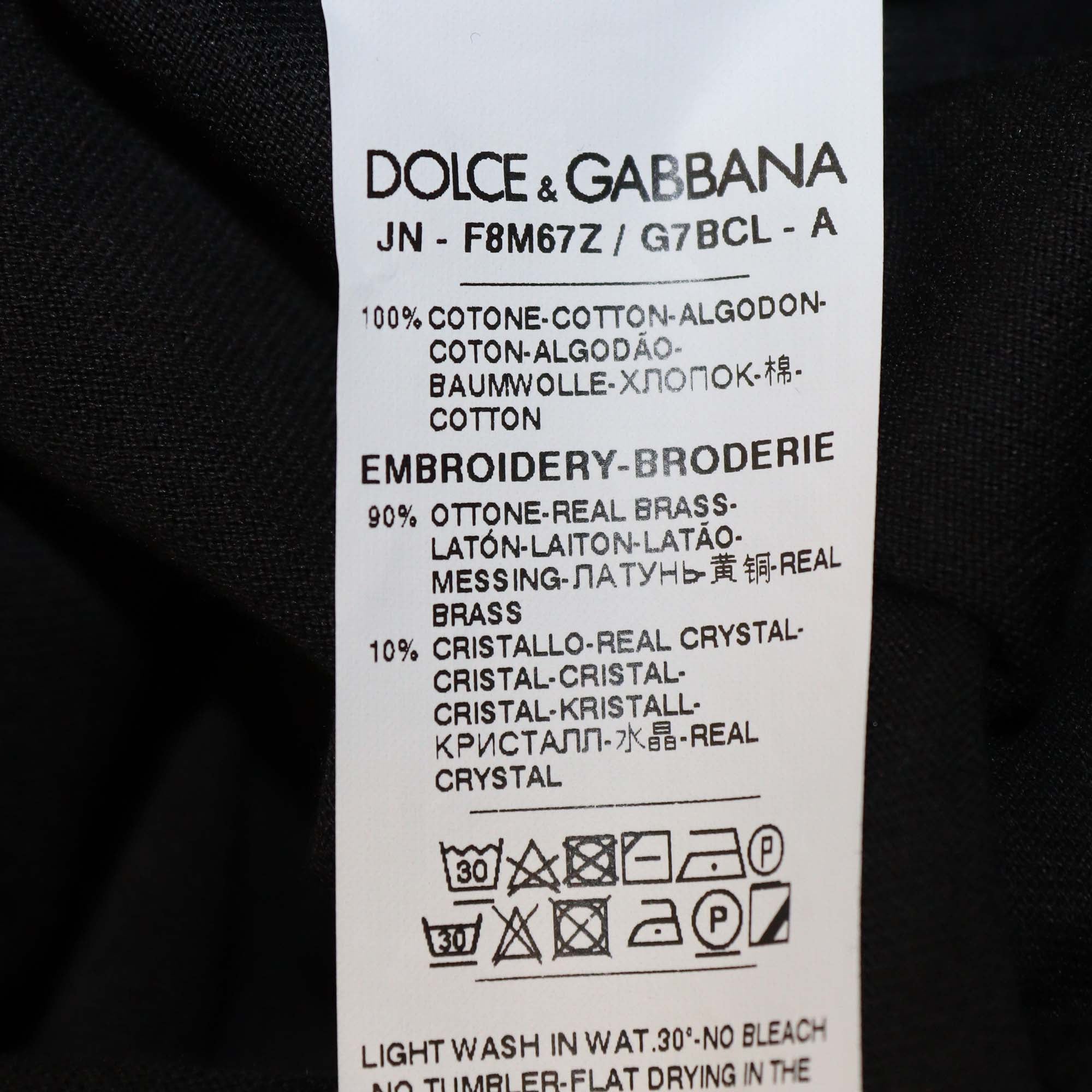 Dolce & Gabbana Black Cotton DG Pearl & Crystal Embellished Tank Top