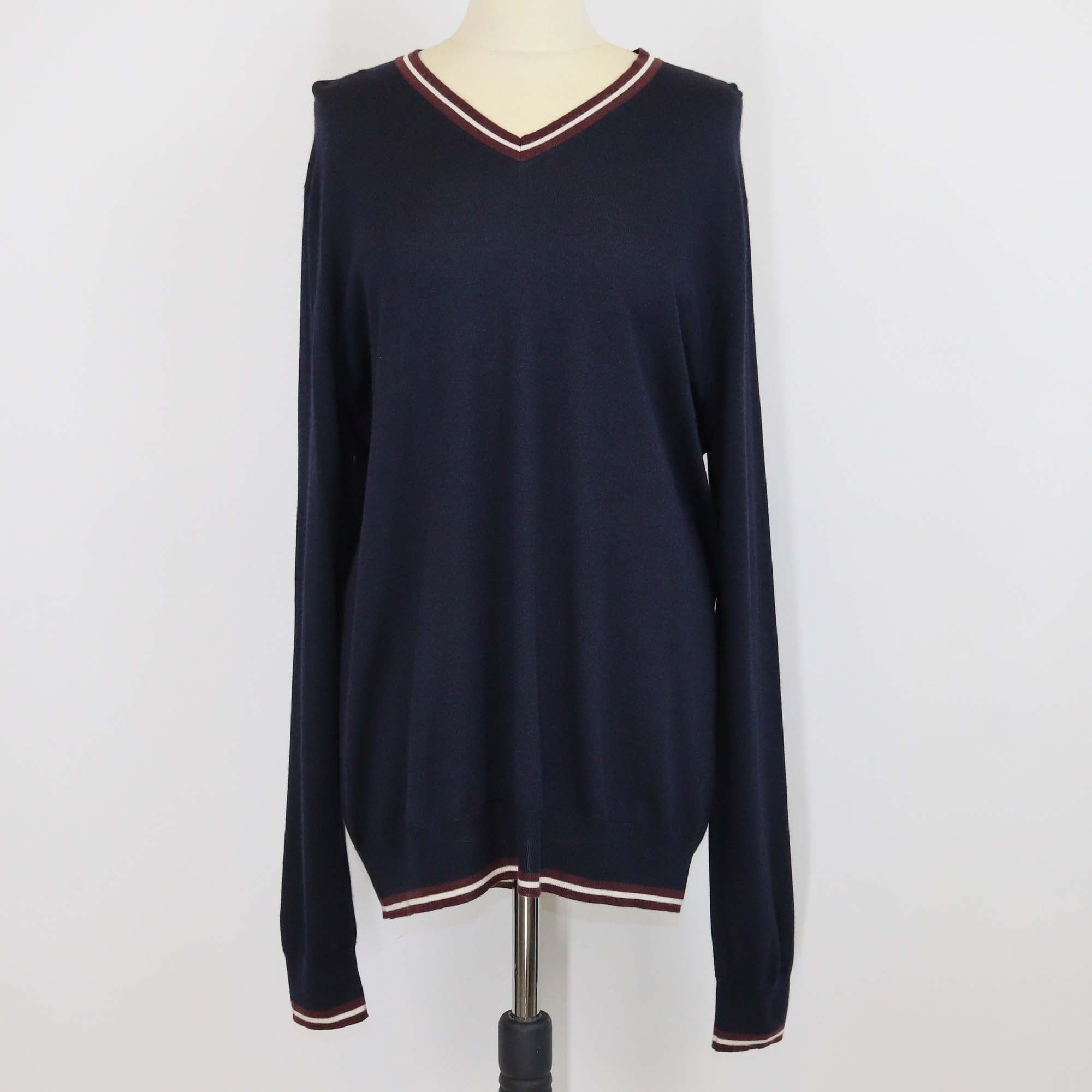 Hermes Navy Blue Cashmere & Silk V Neck Long Sleeve Sweater