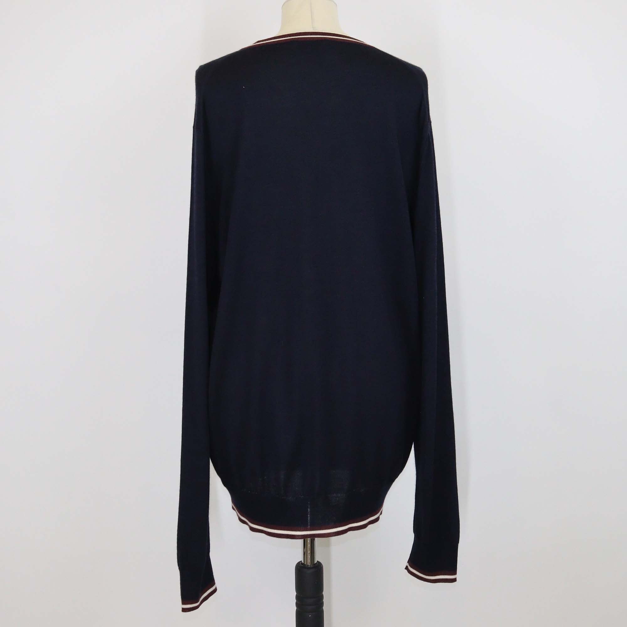 Hermes Navy Blue Cashmere & Silk V Neck Long Sleeve Sweater