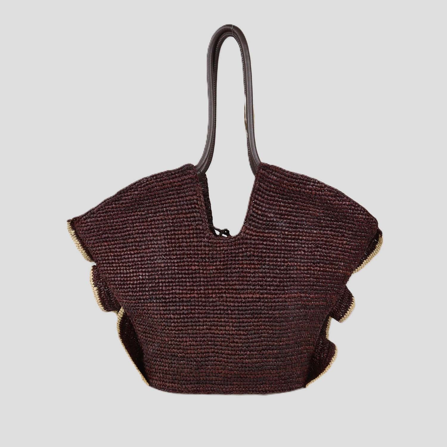 Zimmermann Chocolate Raffia Medium Goldentime Ruffle Tote