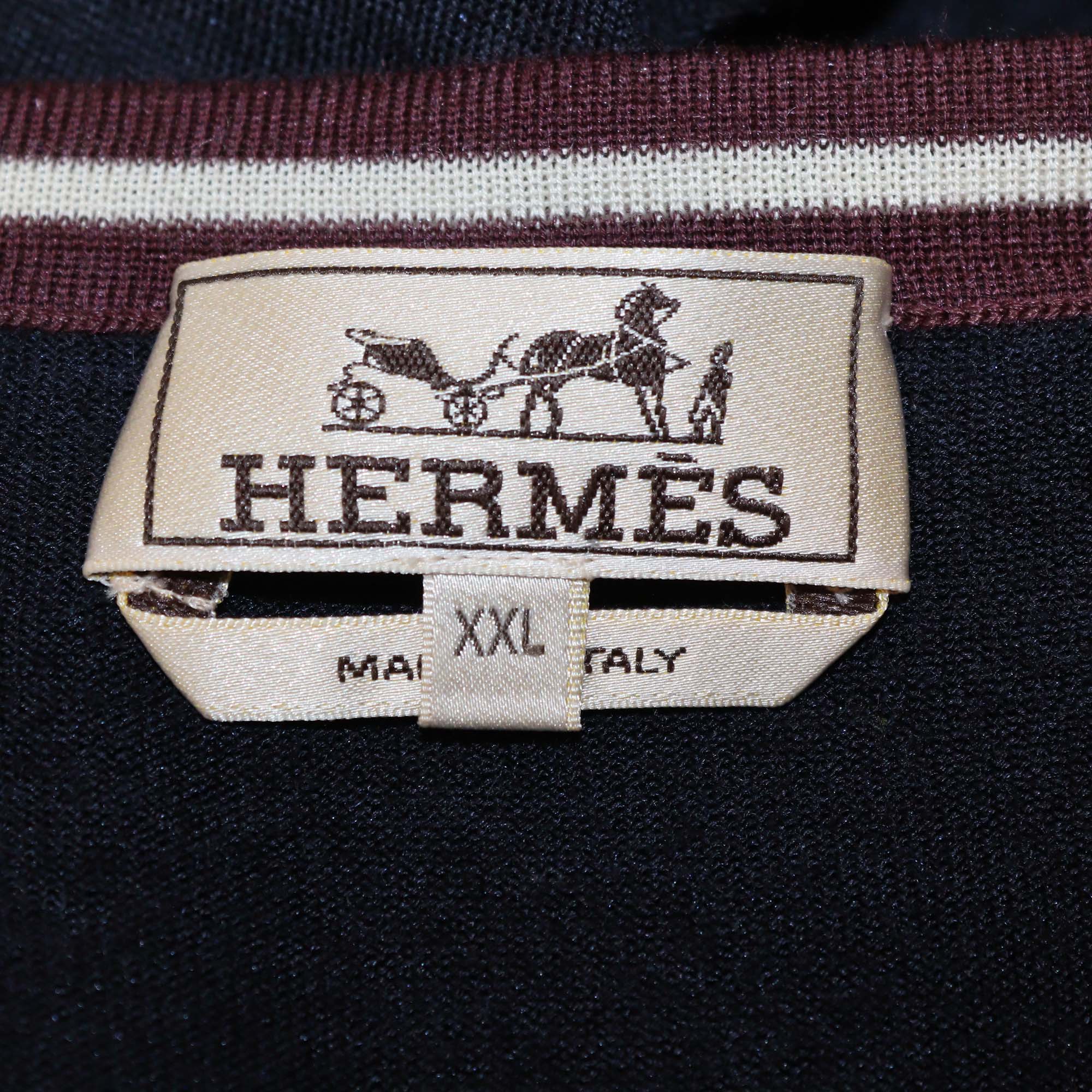 Hermes Navy Blue Cashmere & Silk V Neck Long Sleeve Sweater