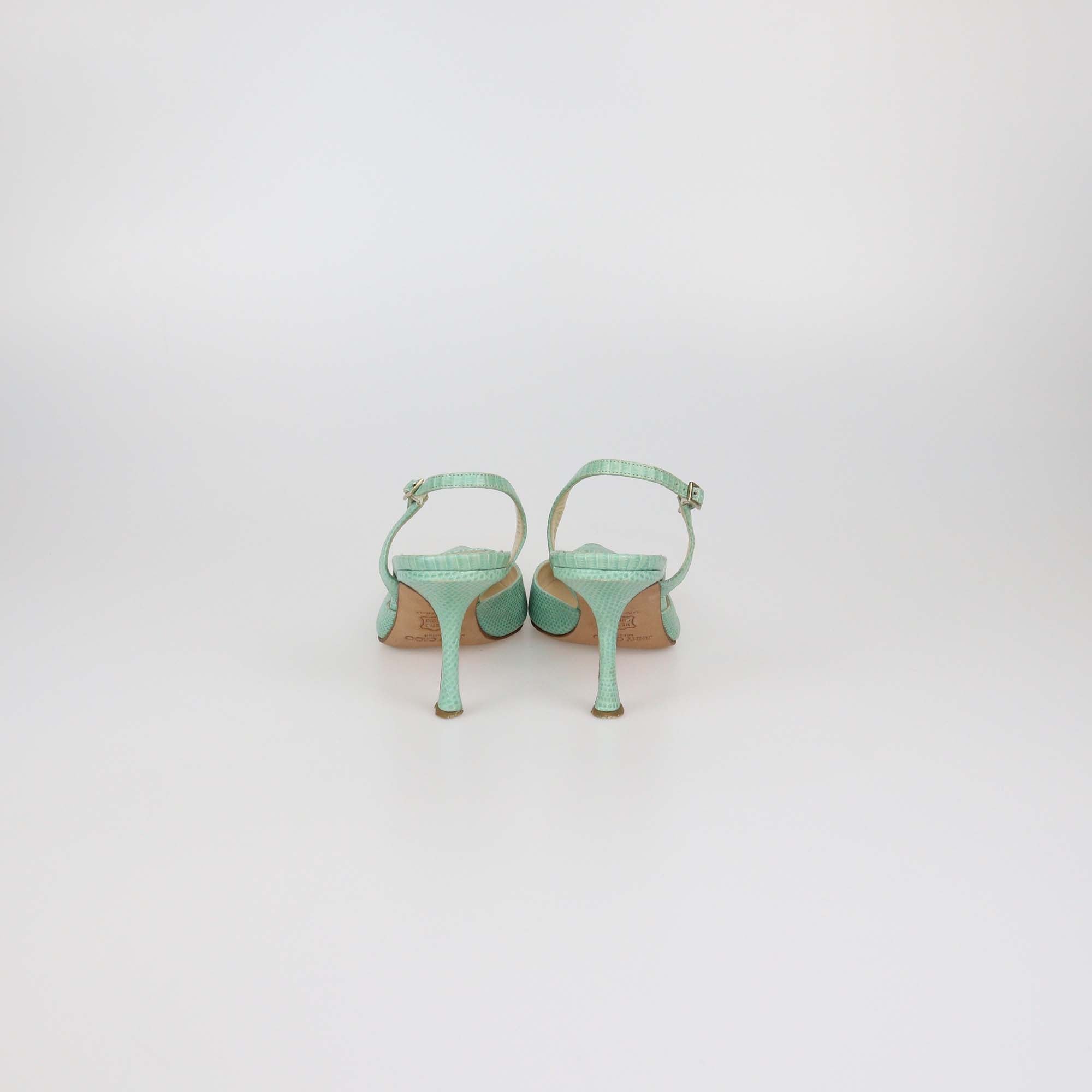 Jimmy Choo Green Lizard Thandi Slingback Pumps
