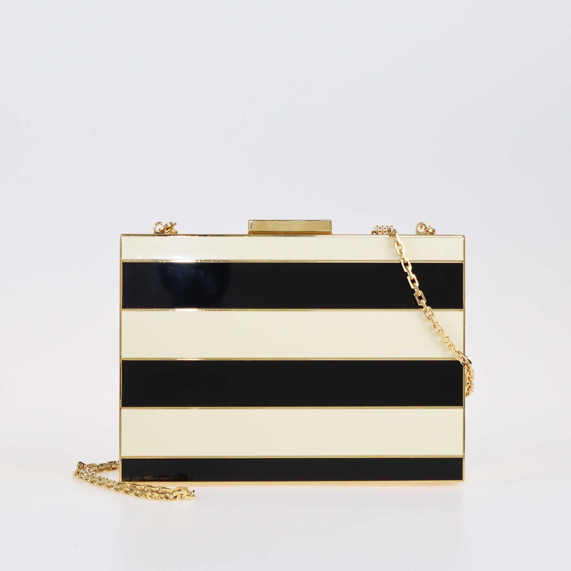 Valentino Black/Ivory Enamel Box Clutch Bag Bags Valentino