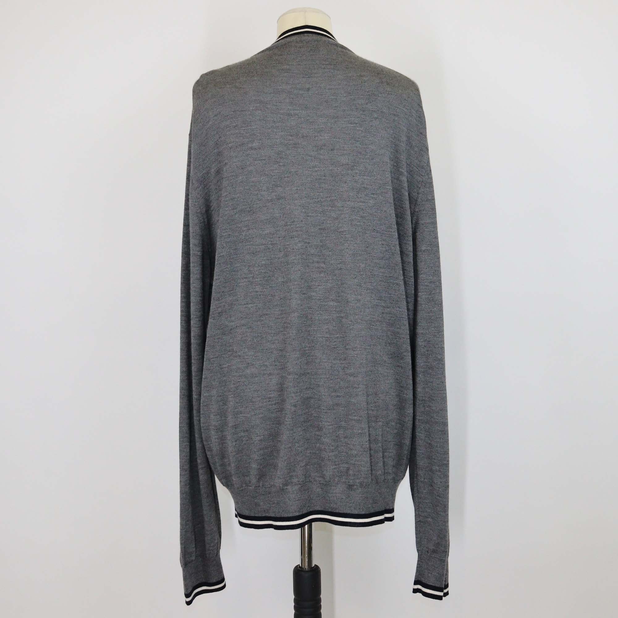 Hermes Grey Cashmere & Silk V Neck Long Sleeve Sweater