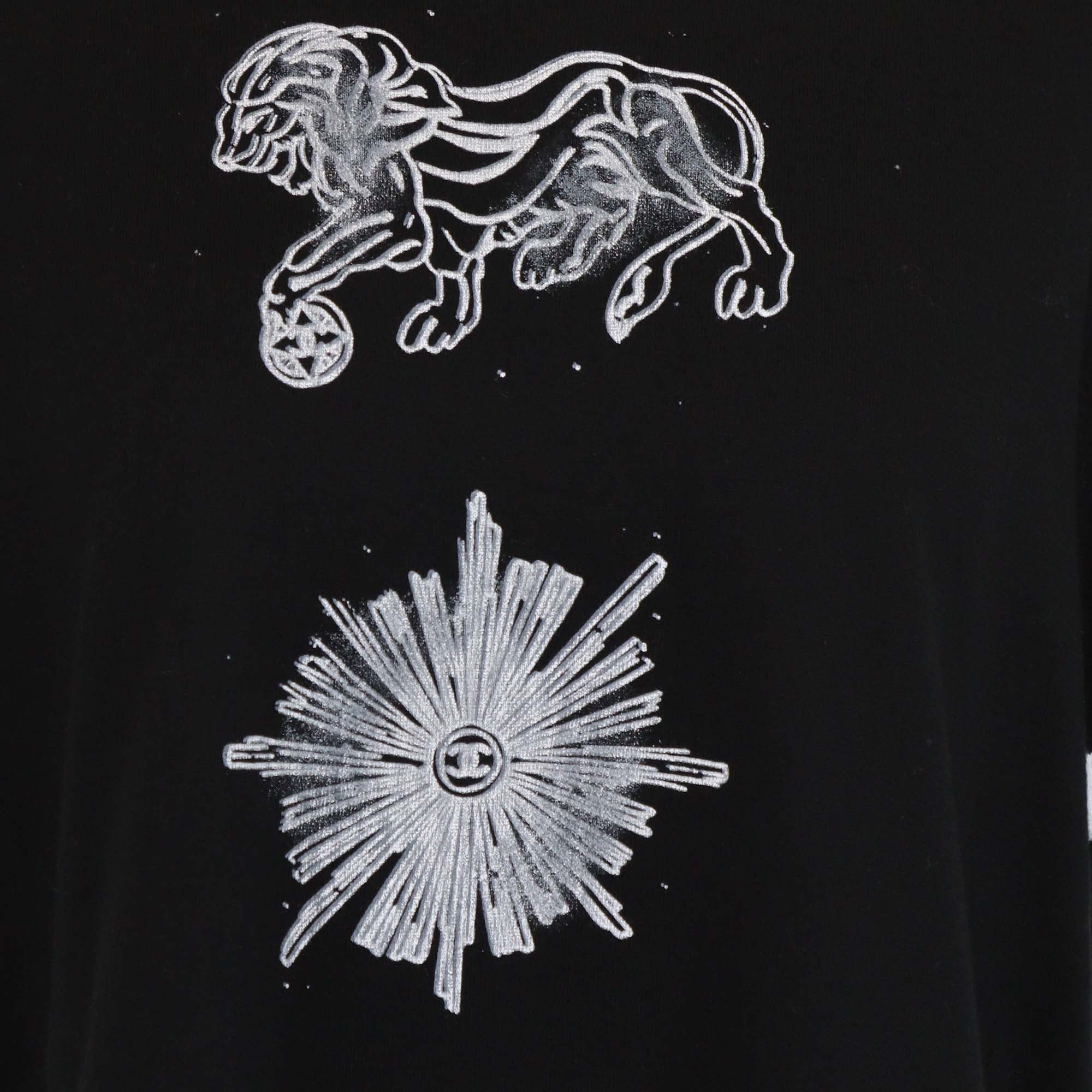 Chanel Black/White Cotton Graphic Print Button Shoulder T Shirt