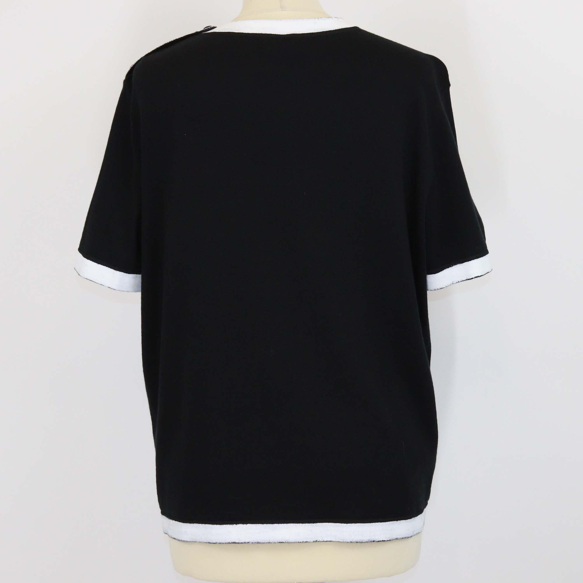 Chanel Black/White Cotton Graphic Print Button Shoulder T Shirt