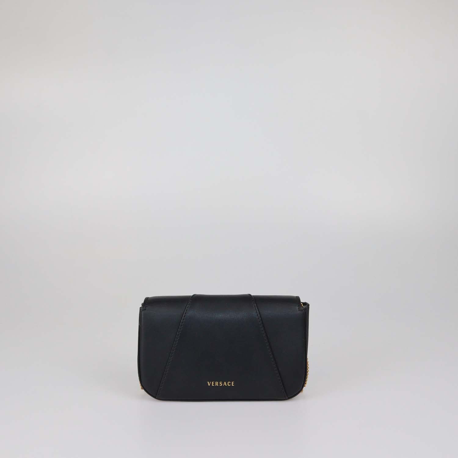 Versace Black Leather Flap Chain Clutch