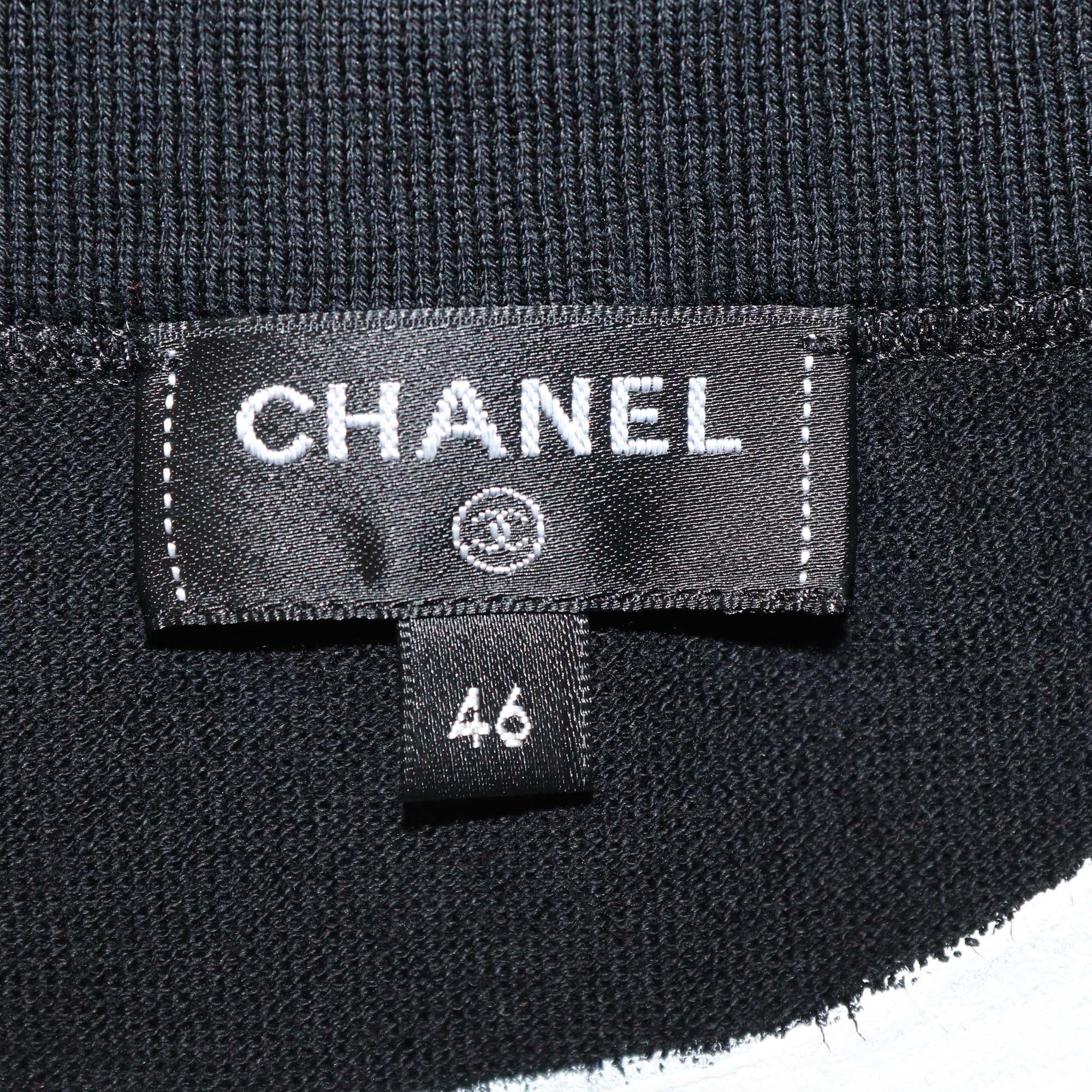 Chanel Black/White Cotton Graphic Print Button Shoulder T Shirt