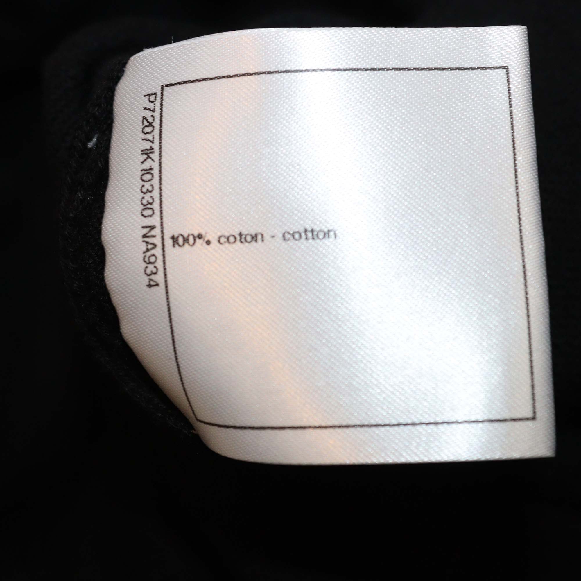 Chanel Black/White Cotton Graphic Print Button Shoulder T Shirt