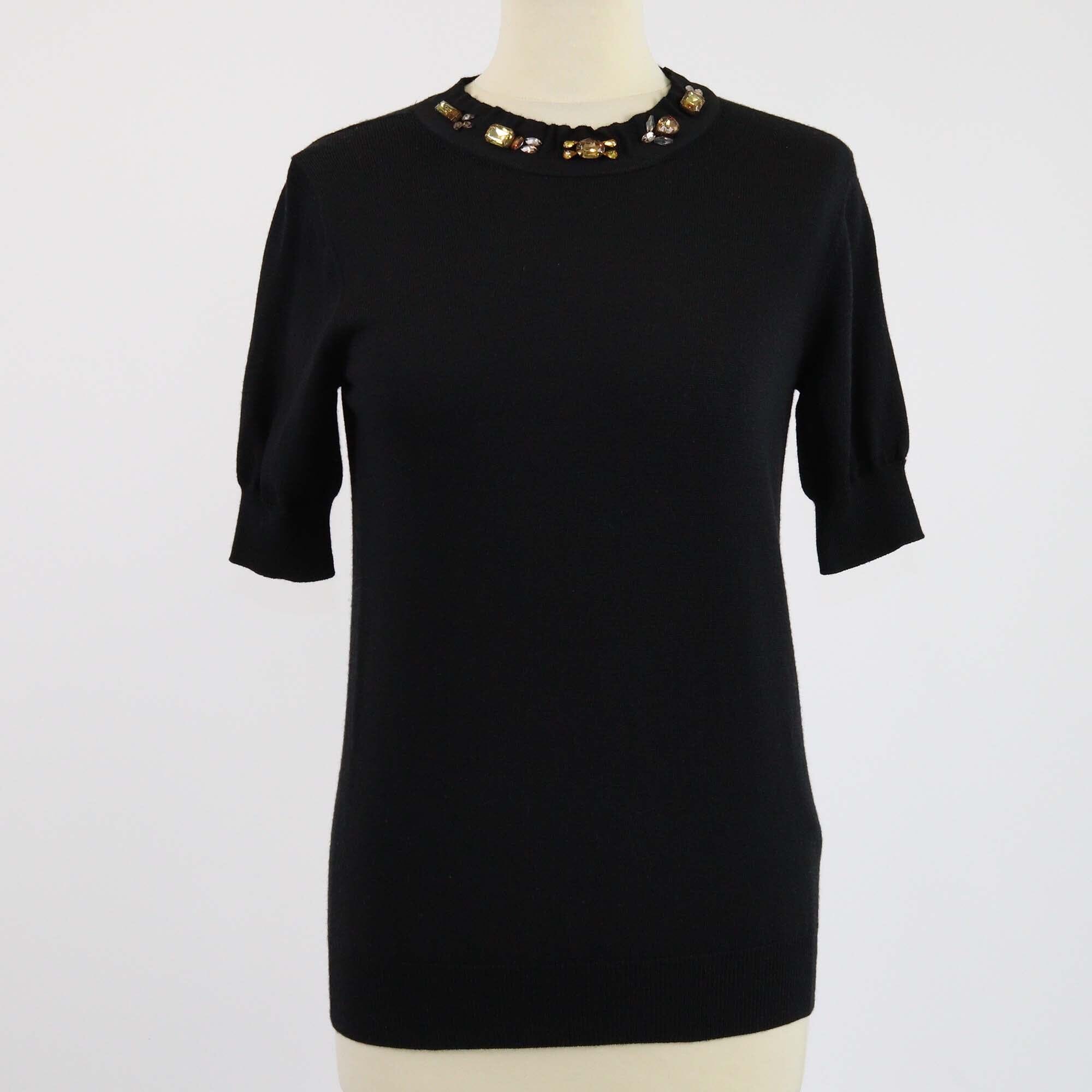 Lanvin Black Crystal Embellished Short Sleeve Knitted Top Womens Lanvin