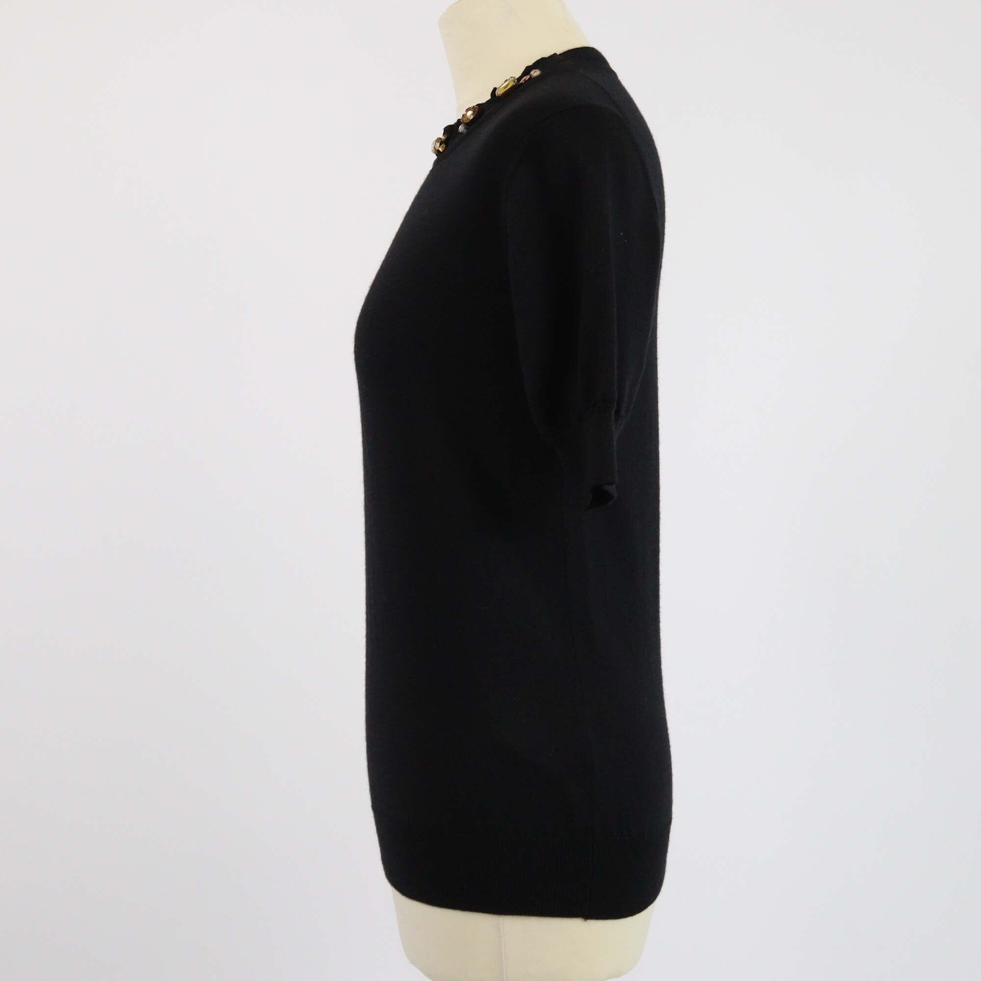 Lanvin Black Crystal Embellished Short Sleeve Knitted Top Womens Lanvin