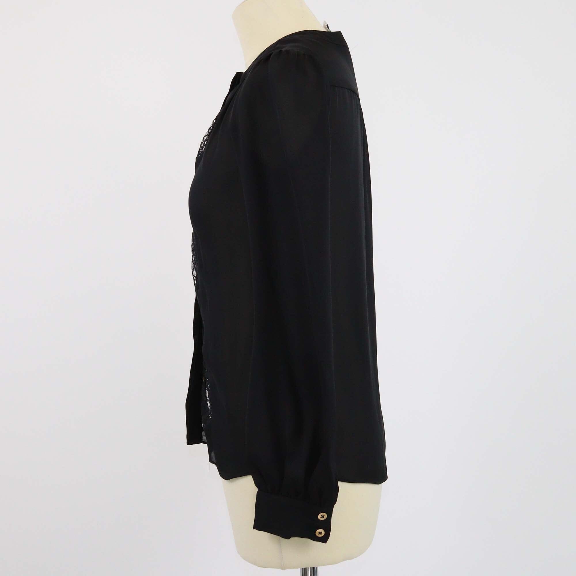 Diane Von Furstenberg Black Button Detailed Mesh Trimmed Shirt Womens Diane Von Furstenberg