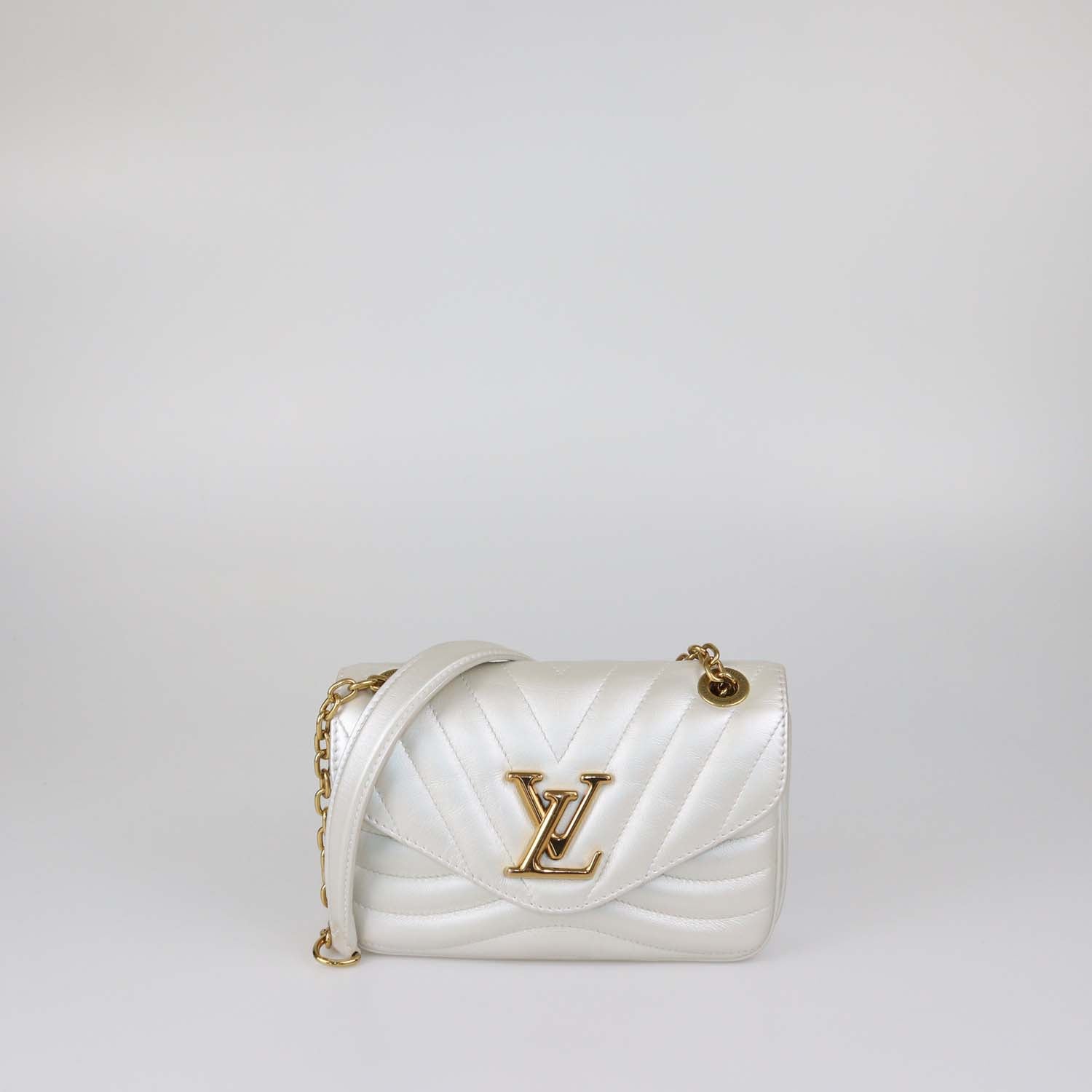 Louis Vuitton Pearl White Leather New Wave PM Chain Bag