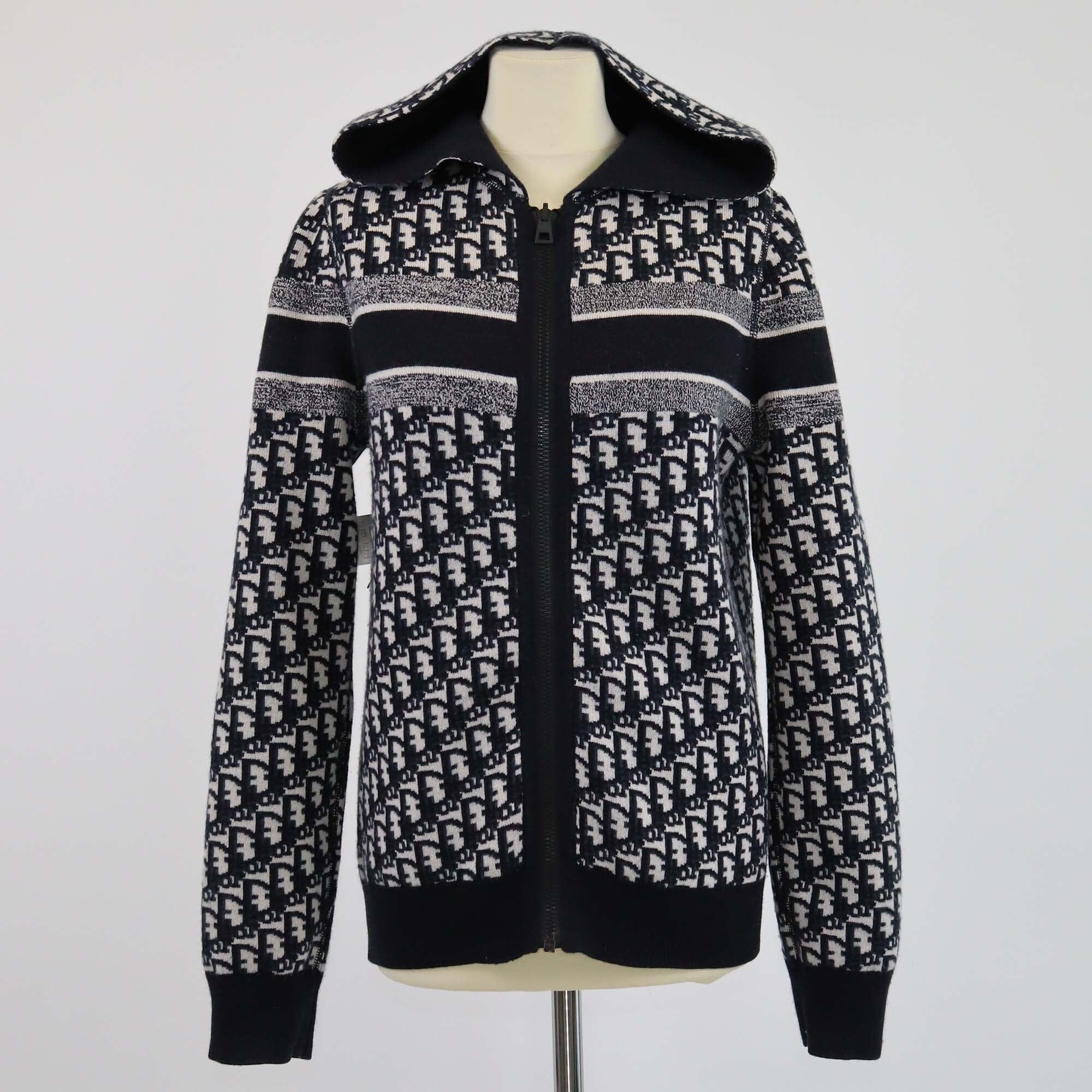 Christian Dior Black/Blue Oblique Reversible Hooded Cardigan Womens Christian Dior