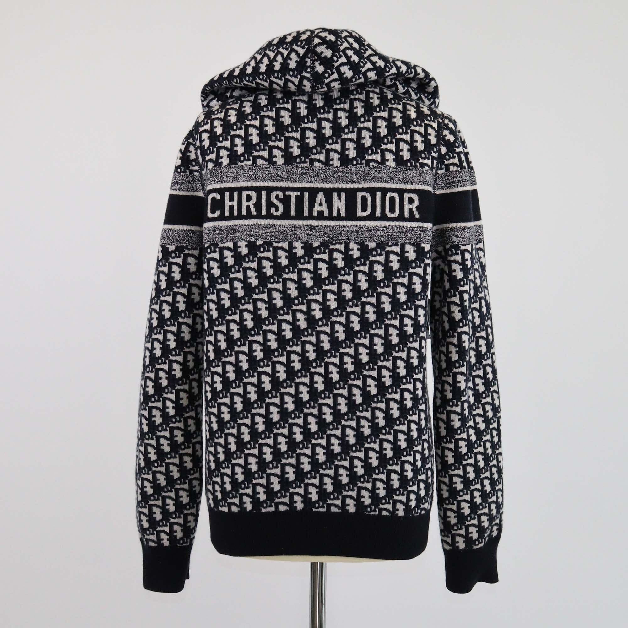 Christian Dior Black/Blue Oblique Reversible Hooded Cardigan Womens Christian Dior