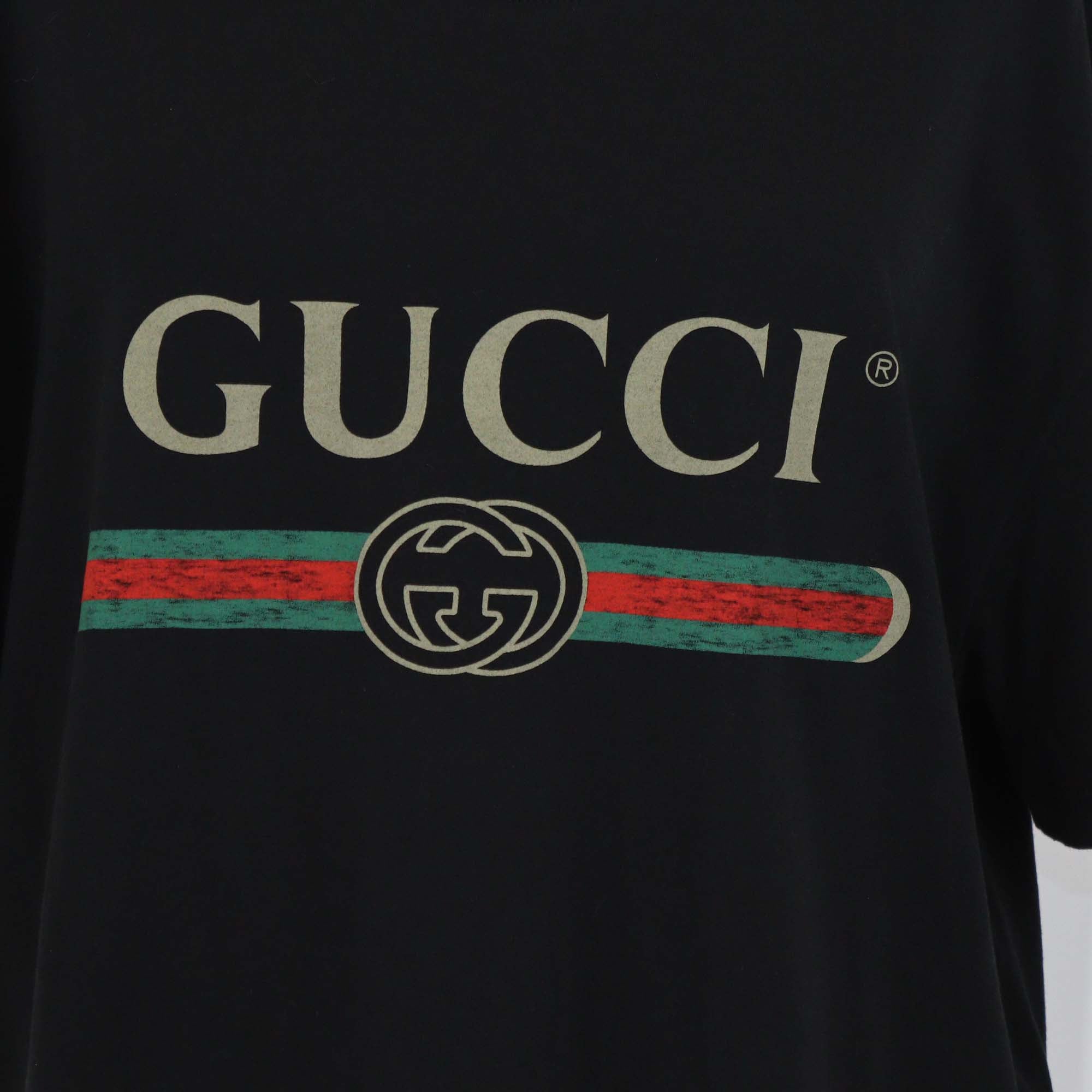 Gucci Black Cotton Logo Web Printed T Shirt