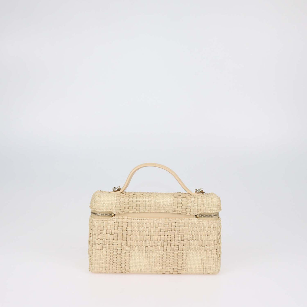 Chanel Beige Raffia Slim Vanity Case w/ Chain