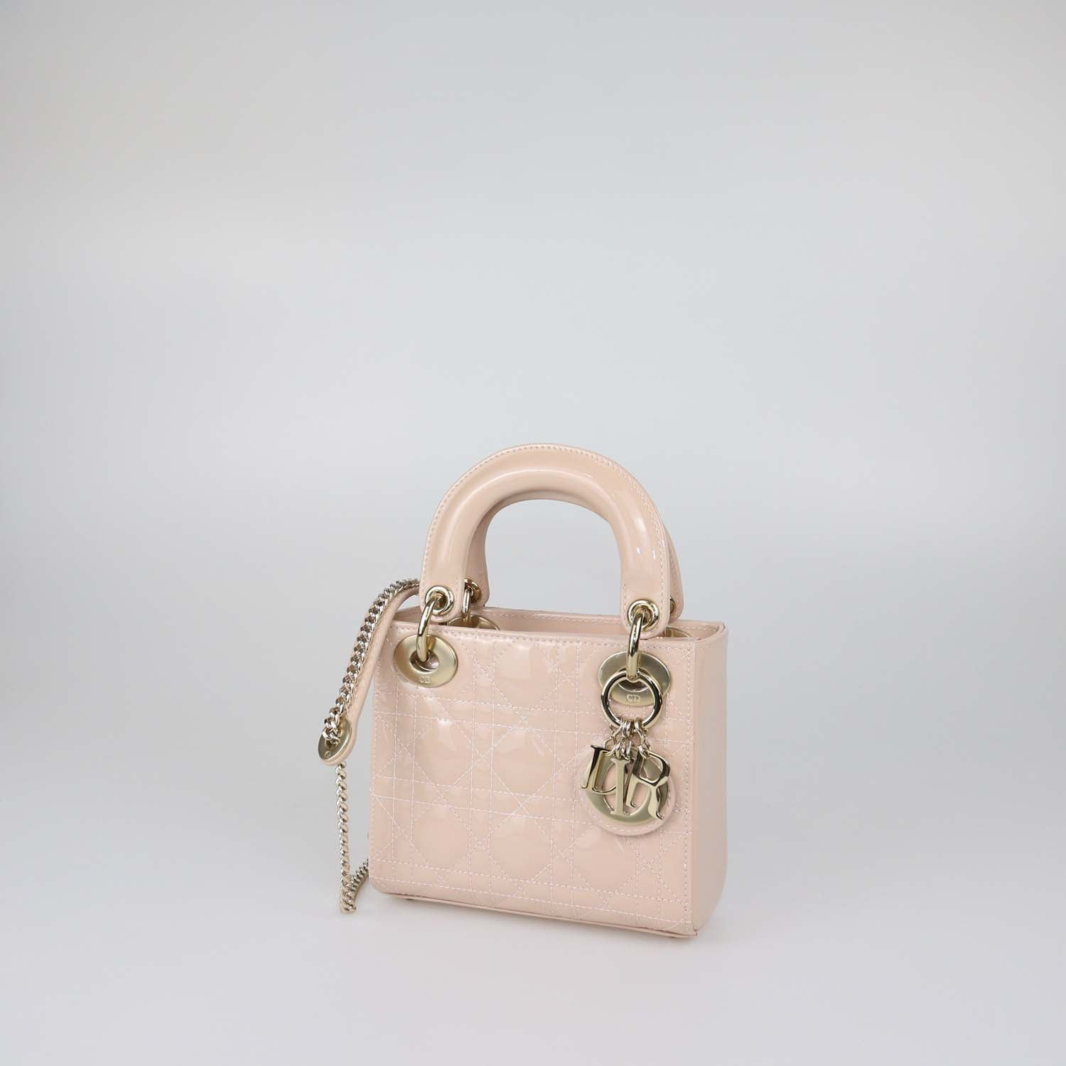 Christian Dior Powder Pink Patent Leather Cannage Mini Lady Dior Tote