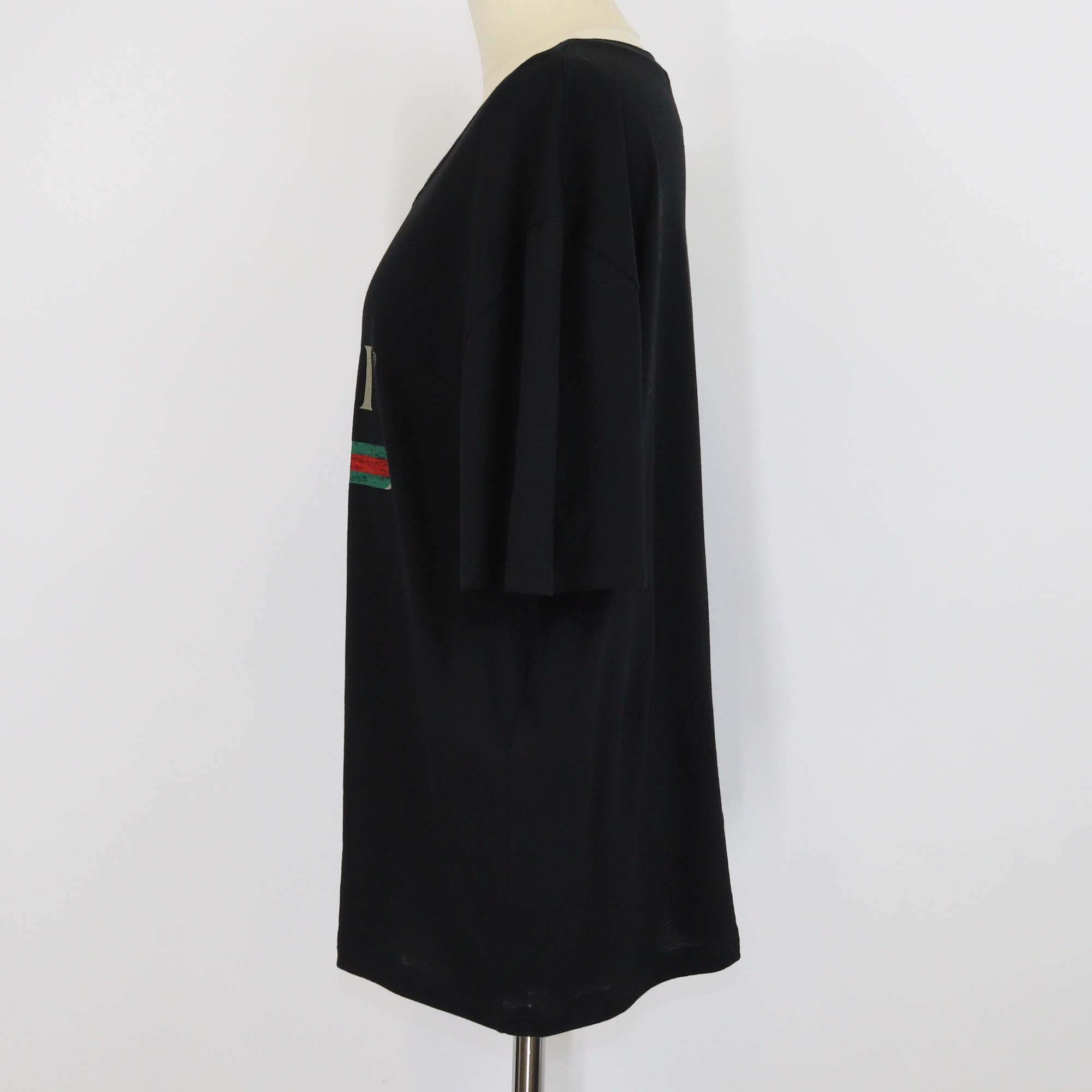 Gucci Black Cotton Logo Web Printed T Shirt