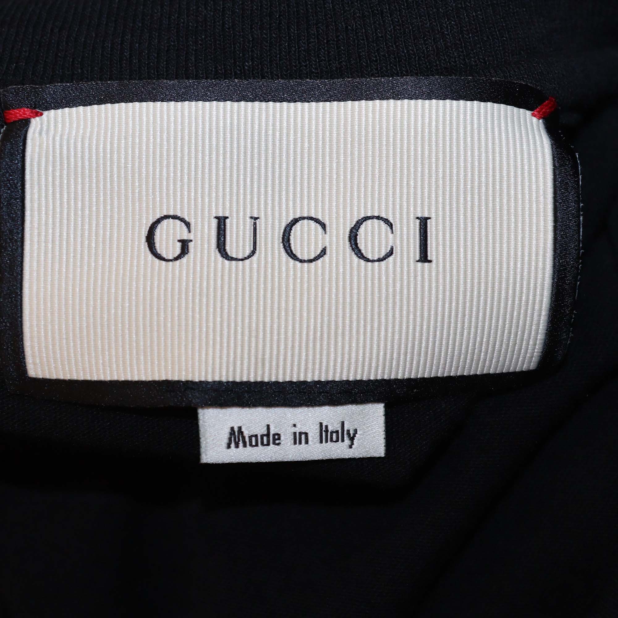 Gucci Black Cotton Logo Web Printed T Shirt