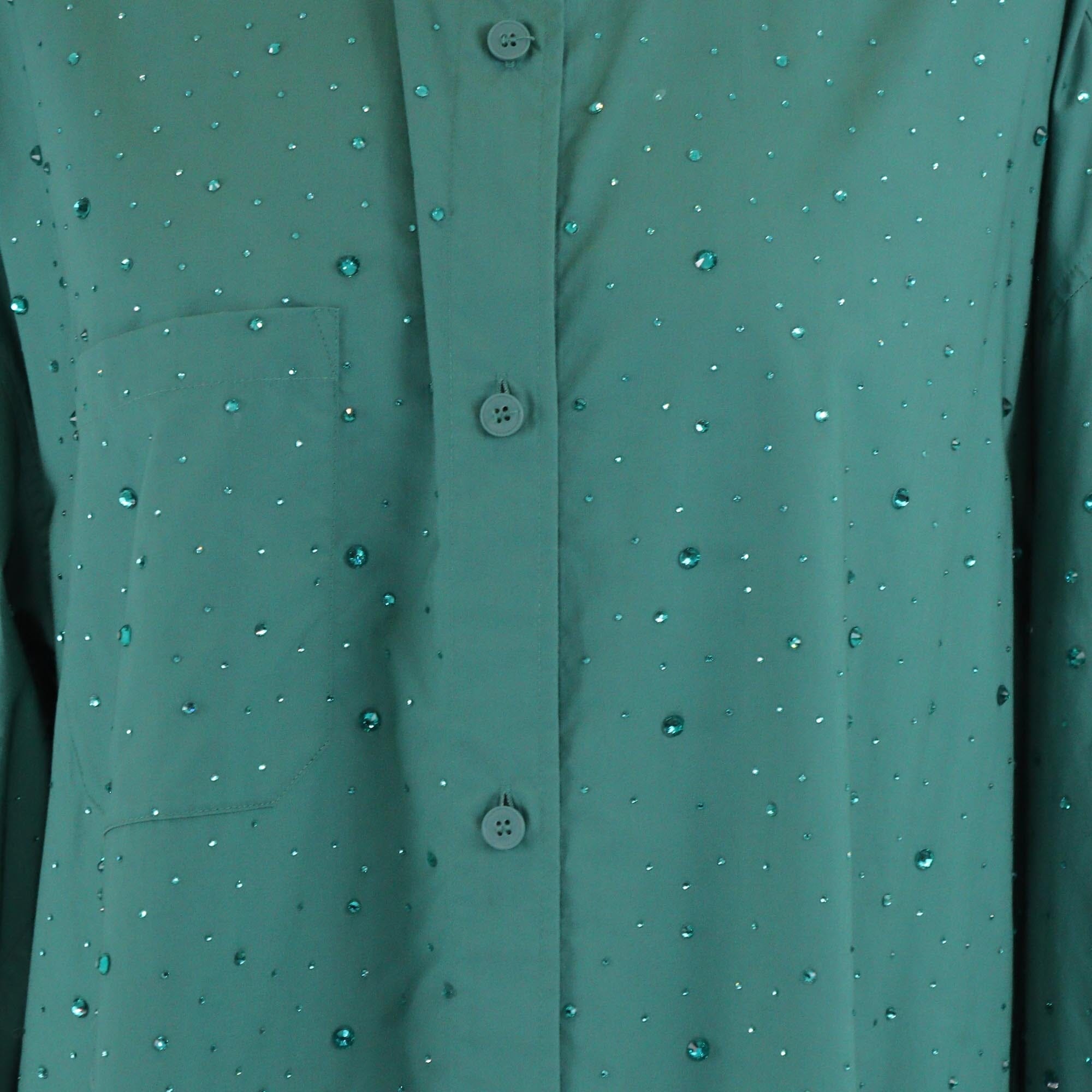 Sandro Green Rhinestone Embellished Long Sleeve Shirt Womens Sandro