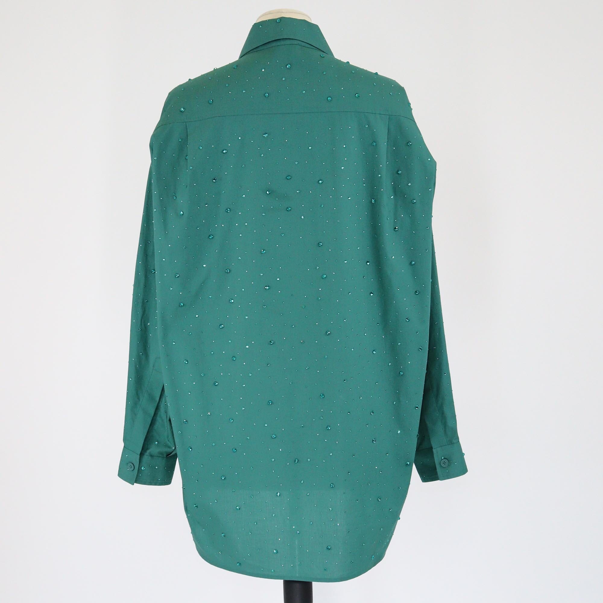 Sandro Green Rhinestone Embellished Long Sleeve Shirt Womens Sandro