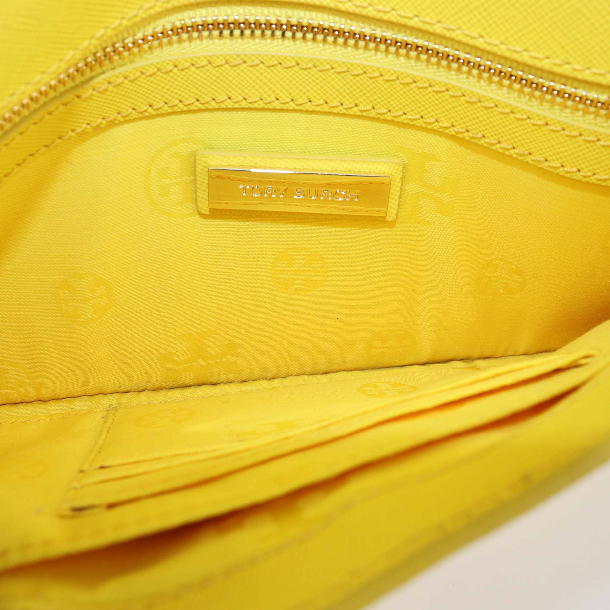 Tory Burch Yellow Leather Slim Diana Flap Clutch Womens Tory Burch
