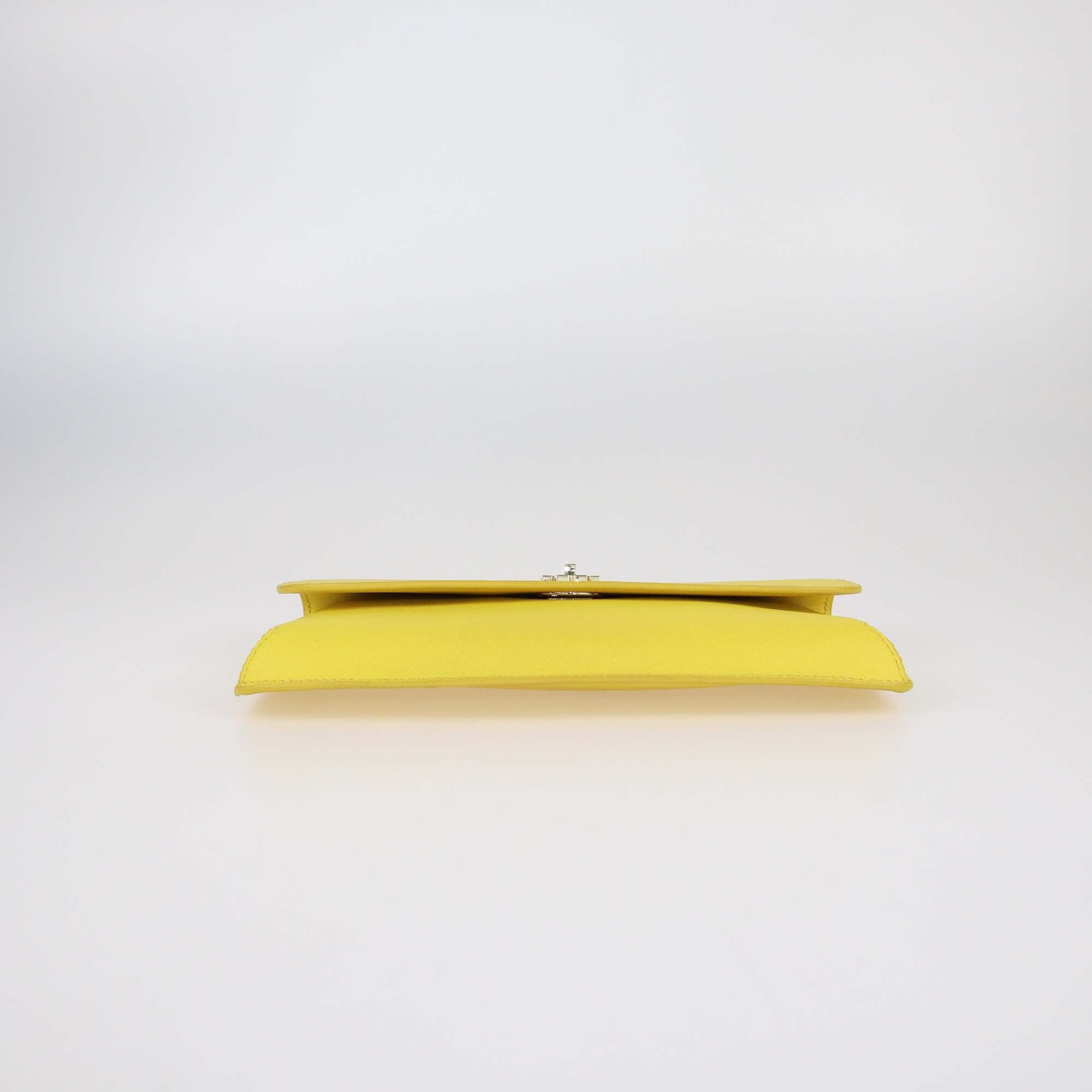 Tory Burch Yellow Leather Slim Diana Flap Clutch Womens Tory Burch